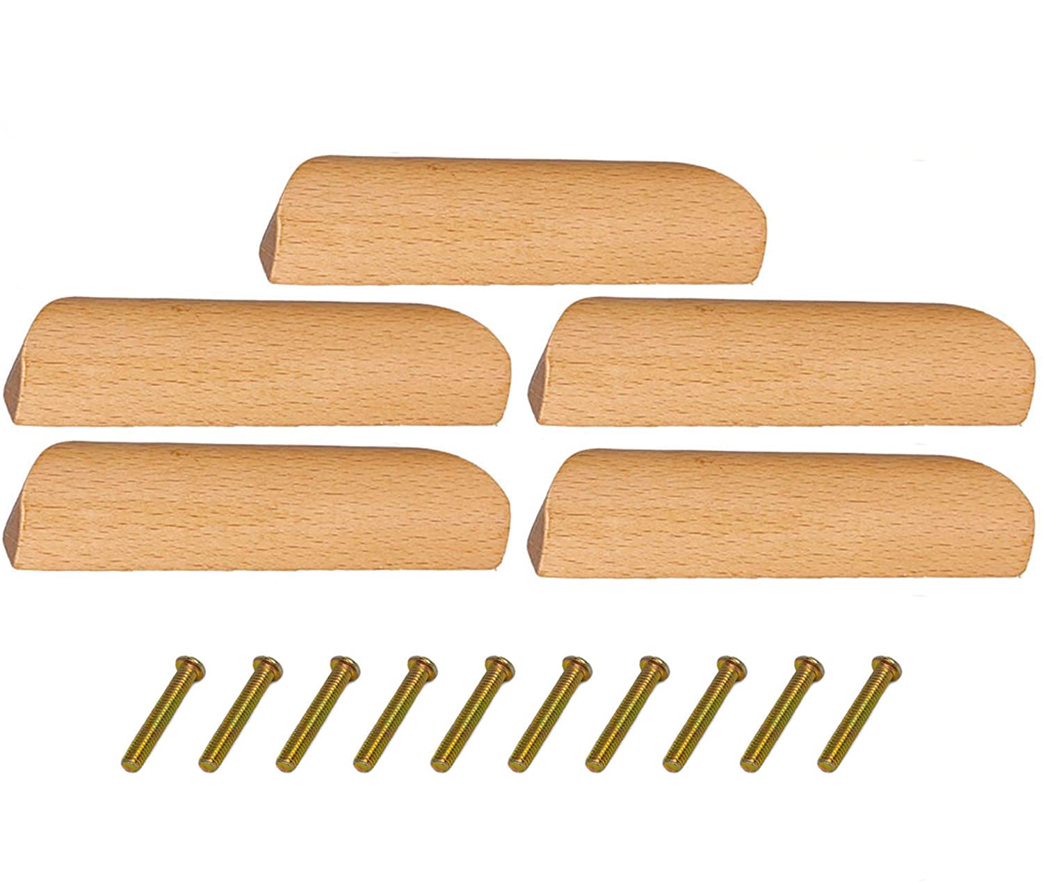 5PCS Wood Cabinet Handles - Clear Coated Drawer Pulls for Kitchen & Wardrobe