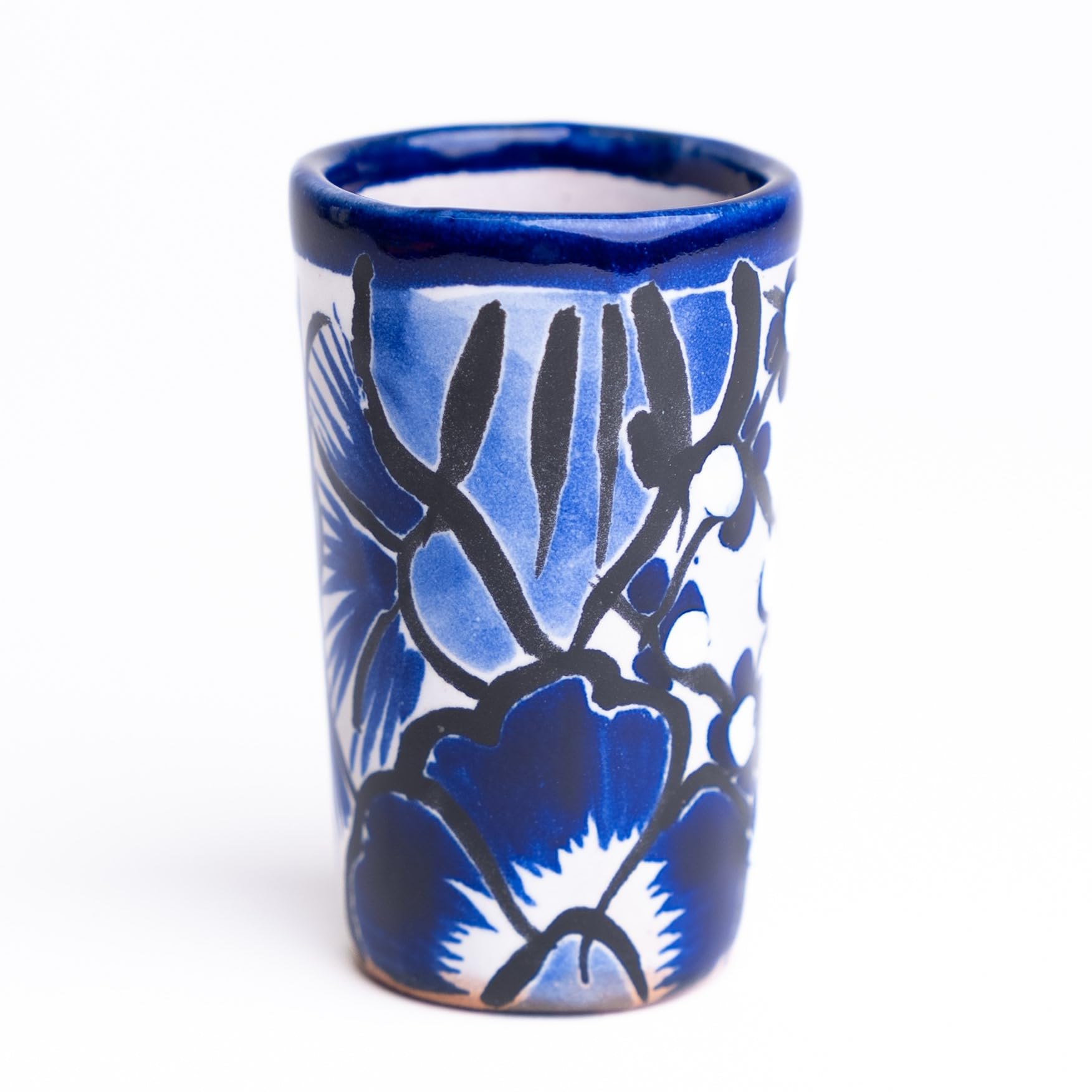 Authentic Mexican Talavera Shot Glasses Set of 4 - Hand-Painted 2oz Tequila Glasses (Blue) - Perfect for Margaritas, Parties & Mexican-Themed Decor