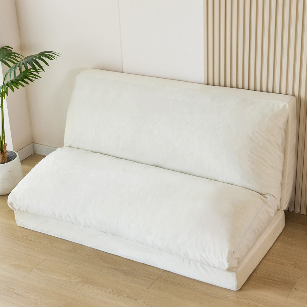 MAXYOYO Velvet Bean Bag Folding Sofa Bed - Washable Cover for Adults, Cream White - Perfect for Living Room, Bedroom, Dorm & Lounge Relaxation