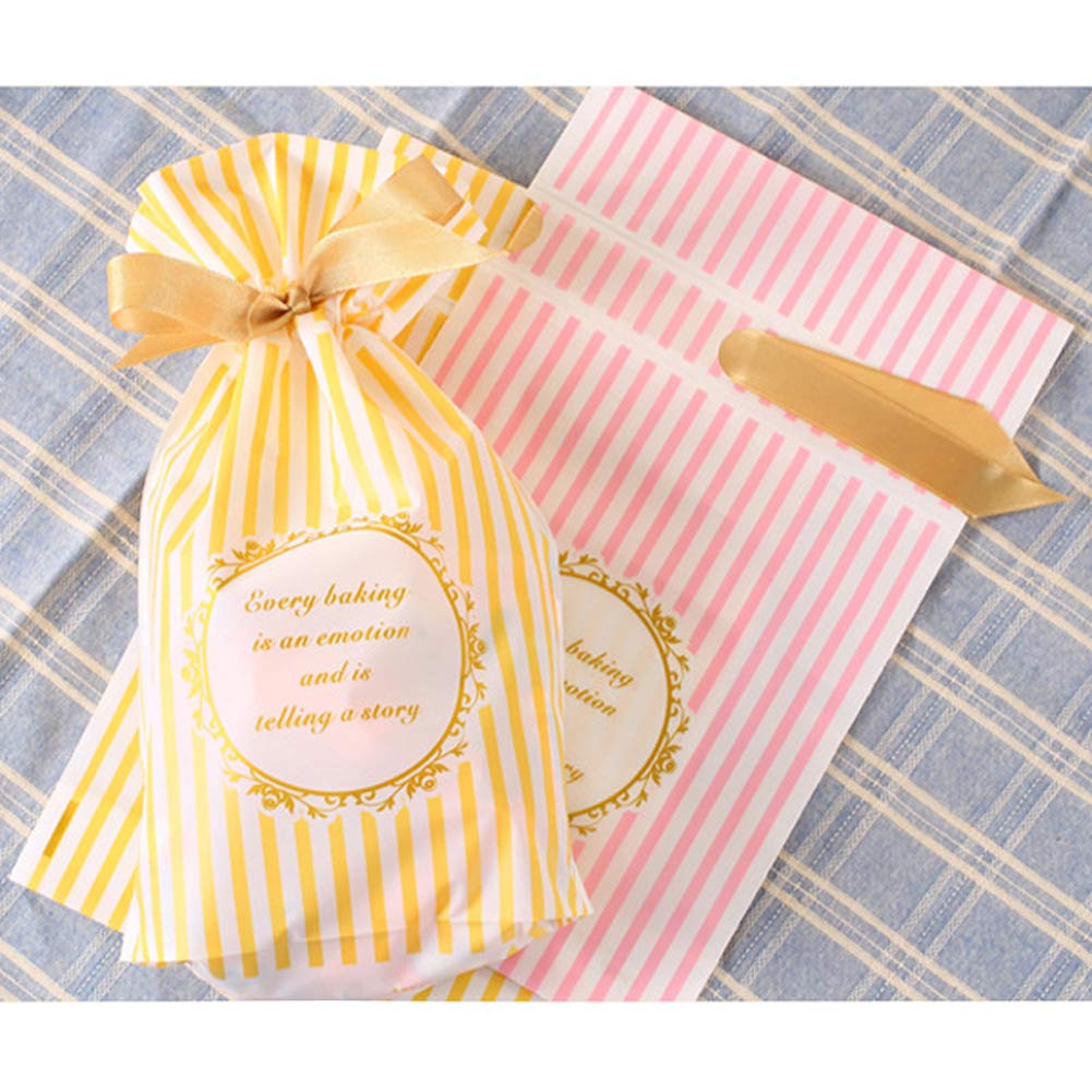 20 Pcs Pink & Yellow Stripe Treat Bags - 9.25