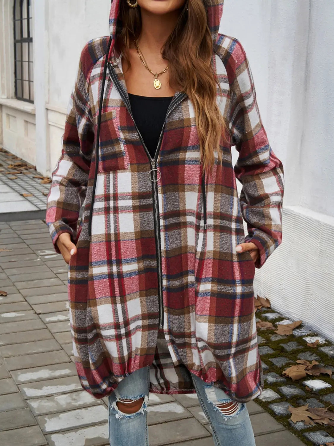 Plaid Zip Up Hooded Coat for Men & Women | Warm Fleece Lined Winter Jacket with Hood | Perfect for Outdoor Activities, Hiking & Casual Wear