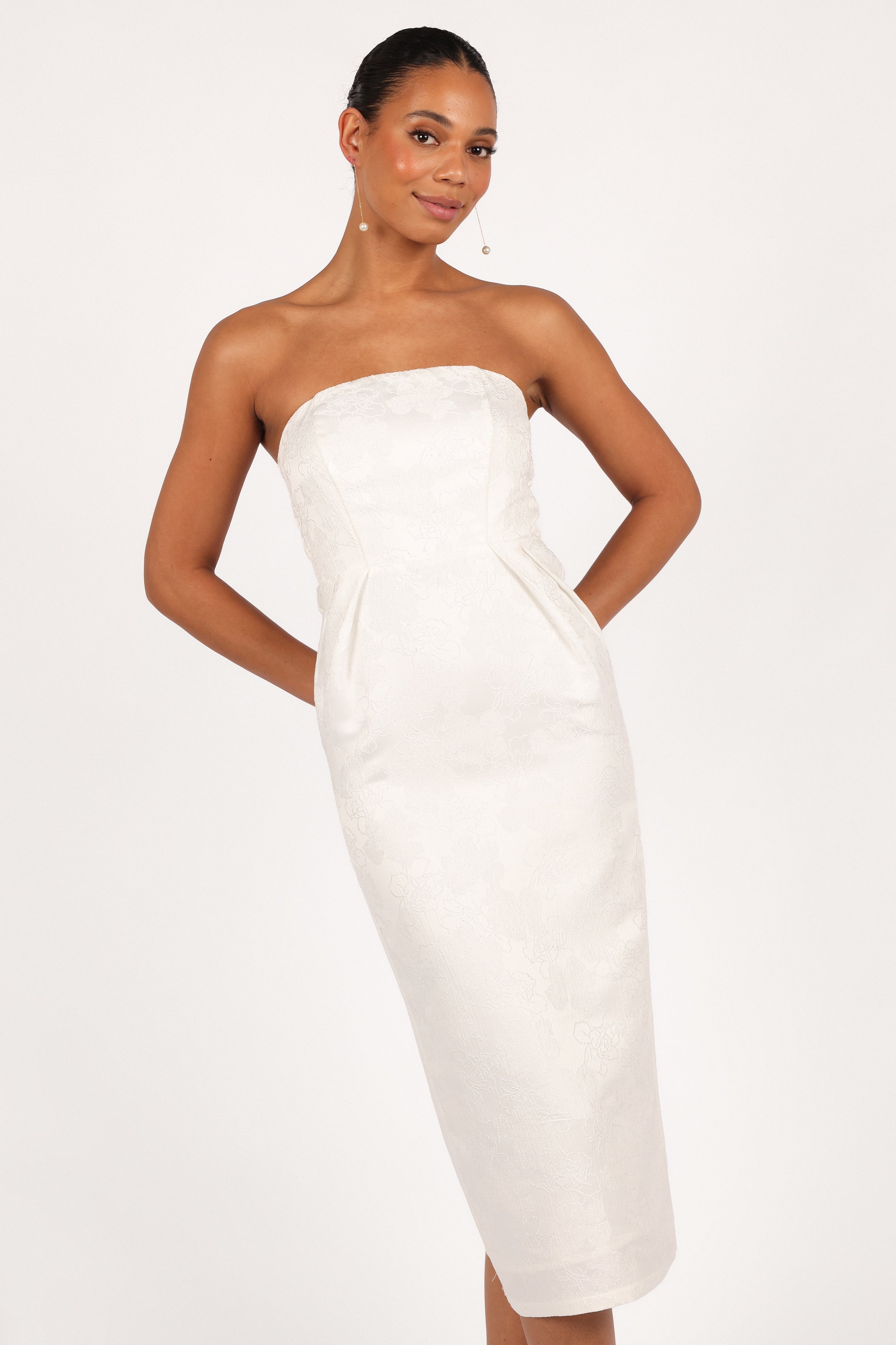 Avah Strapless Midi Dress for Women - Elegant White Summer Dress for Weddings, Parties & Beach Vacations