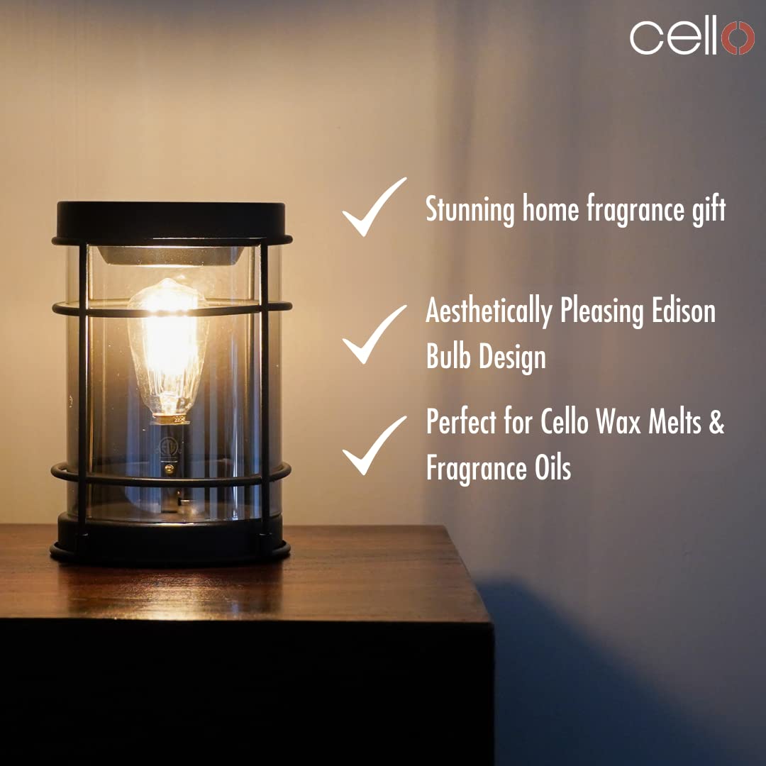 Premium Cello Black Smoke Edison Electric Wax Warmer with Spiced Citrus Wax Melts - Aromatherapy for Home, Office & Spa Relaxation