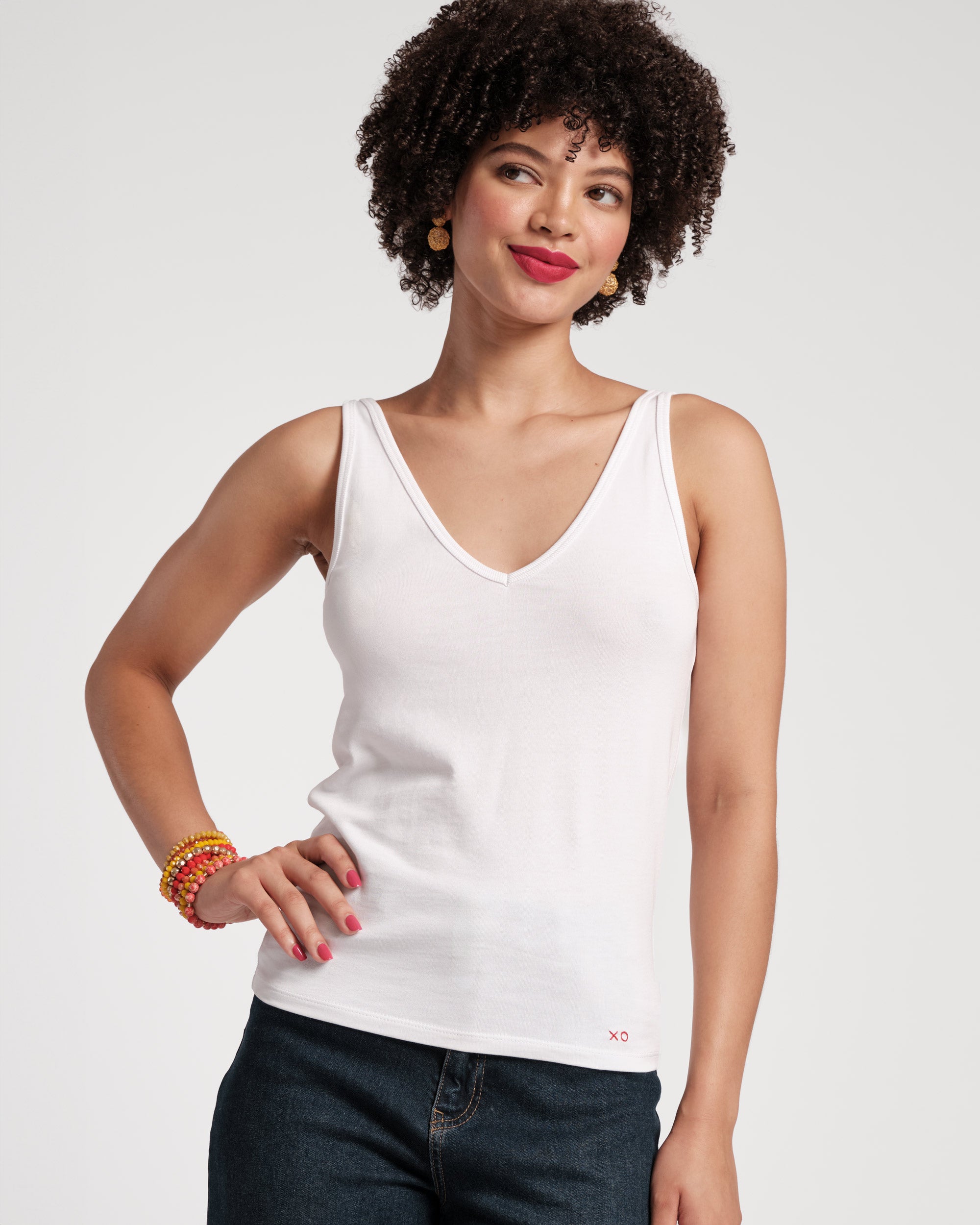 Premium Women's V-Neck Pima Cotton Tank Top - Soft & Breathable White Summer Tee for Casual Wear, Yoga & Layering