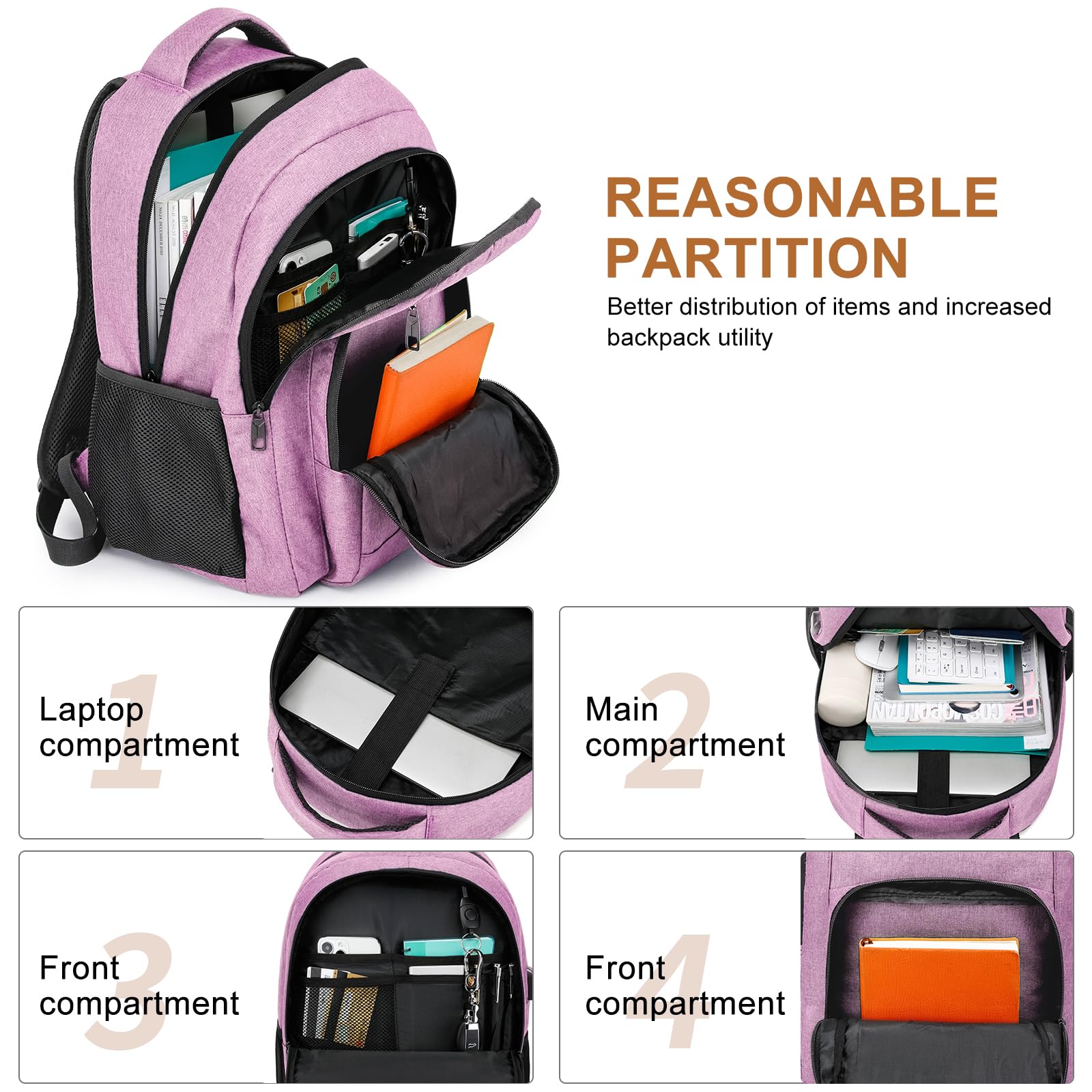 Durable Waterproof Laptop Backpack for Men & Women - Large 15.6 Inch USB Charging College Bookbag - School Backpack for Teen Boys & Girls (Pink) - Perfect for Work, Travel & Daily Commute