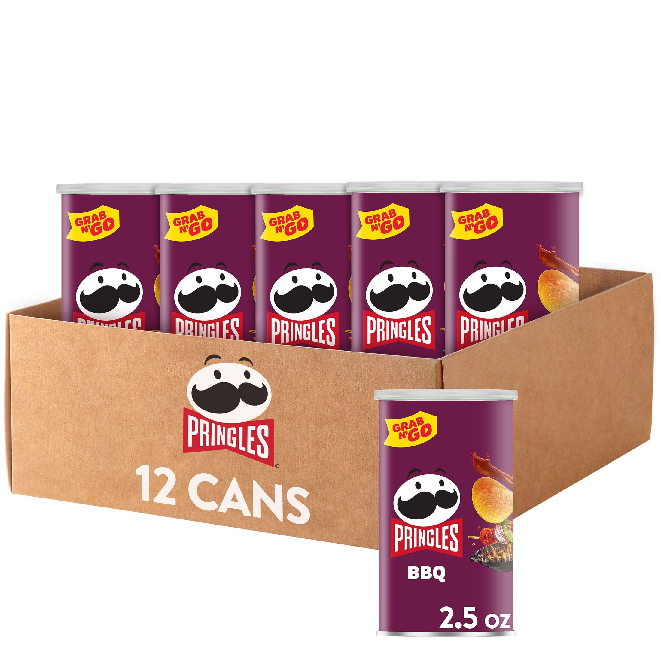 Pringles BBQ Flavored Potato Crisps - 12 Pack | Lunch Snacks, Office & Kids Snacks | Grab & Go Convenience | Perfect for Parties, Picnics & School Lunches