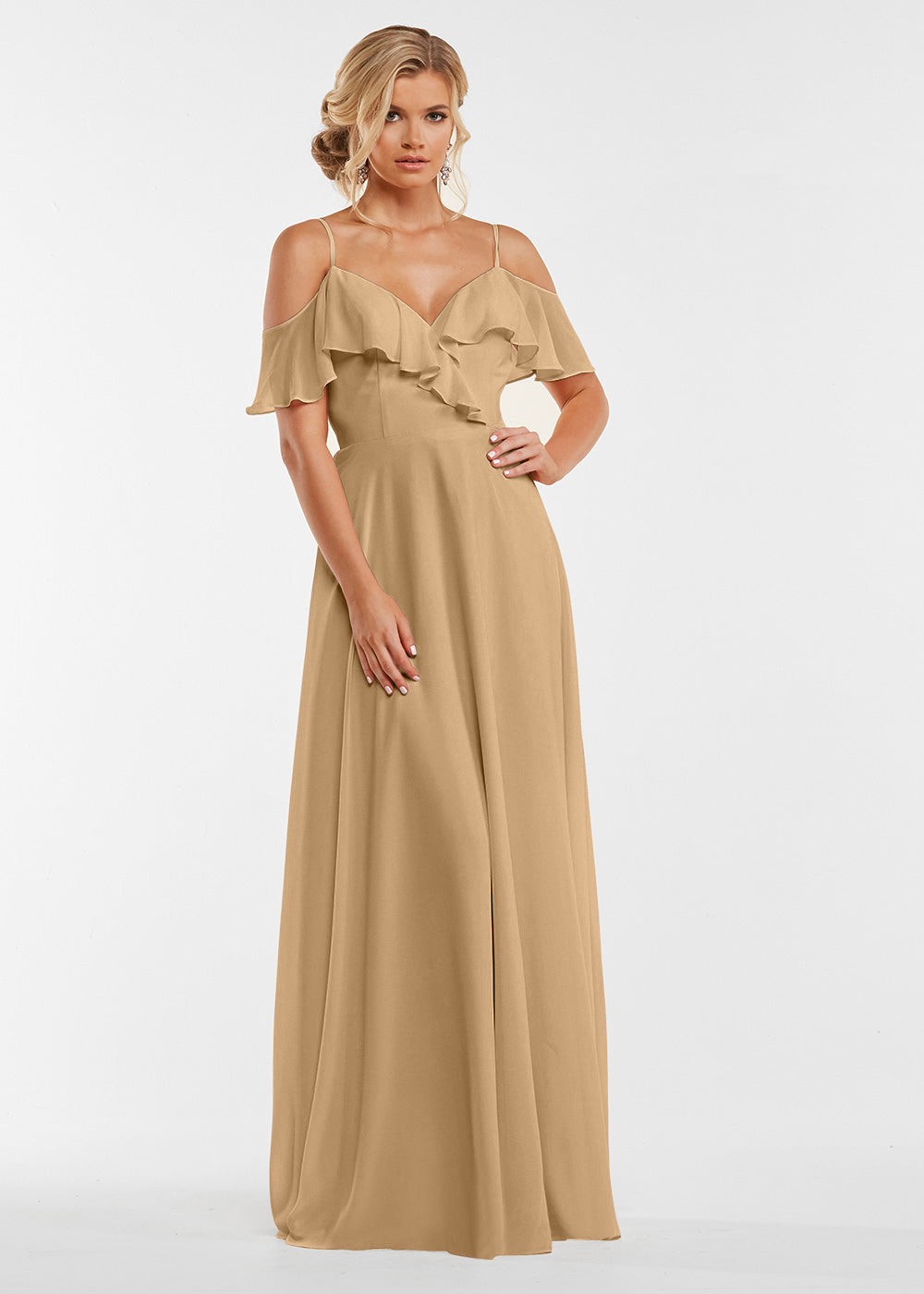 Elegant Off Shoulder Ruffled Chiffon Bridesmaid Dress - Perfect for Weddings, Prom, and Formal Events
