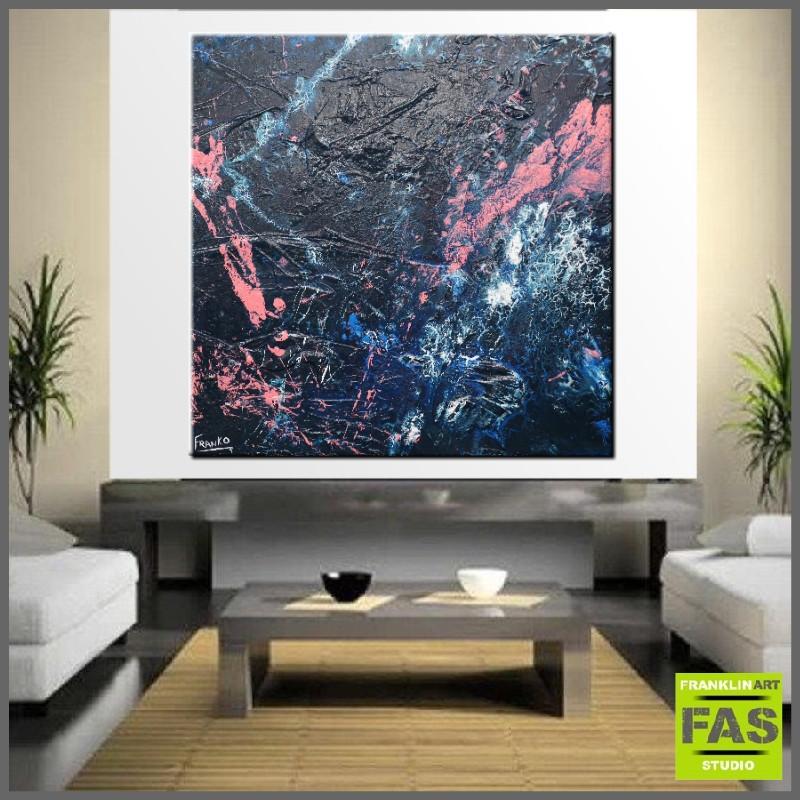 Blue Shine 100x100cm Modern Abstract Canvas Wall Art Painting - Handmade Home Decor for Living Room, Bedroom & Office