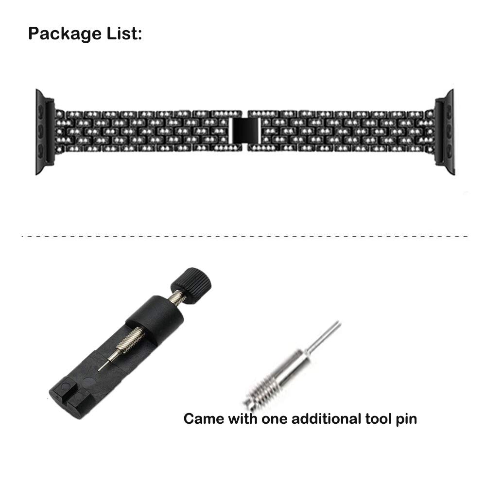 BestMin Luxury Rhinestone Apple Watch Bands - Compatible with 38mm/40mm/42mm/44mm iWatch Series 1-6 & SE - Diamond Jewelry Replacement Strap for Women - Perfect for Parties, Weddings & Special Occasions
