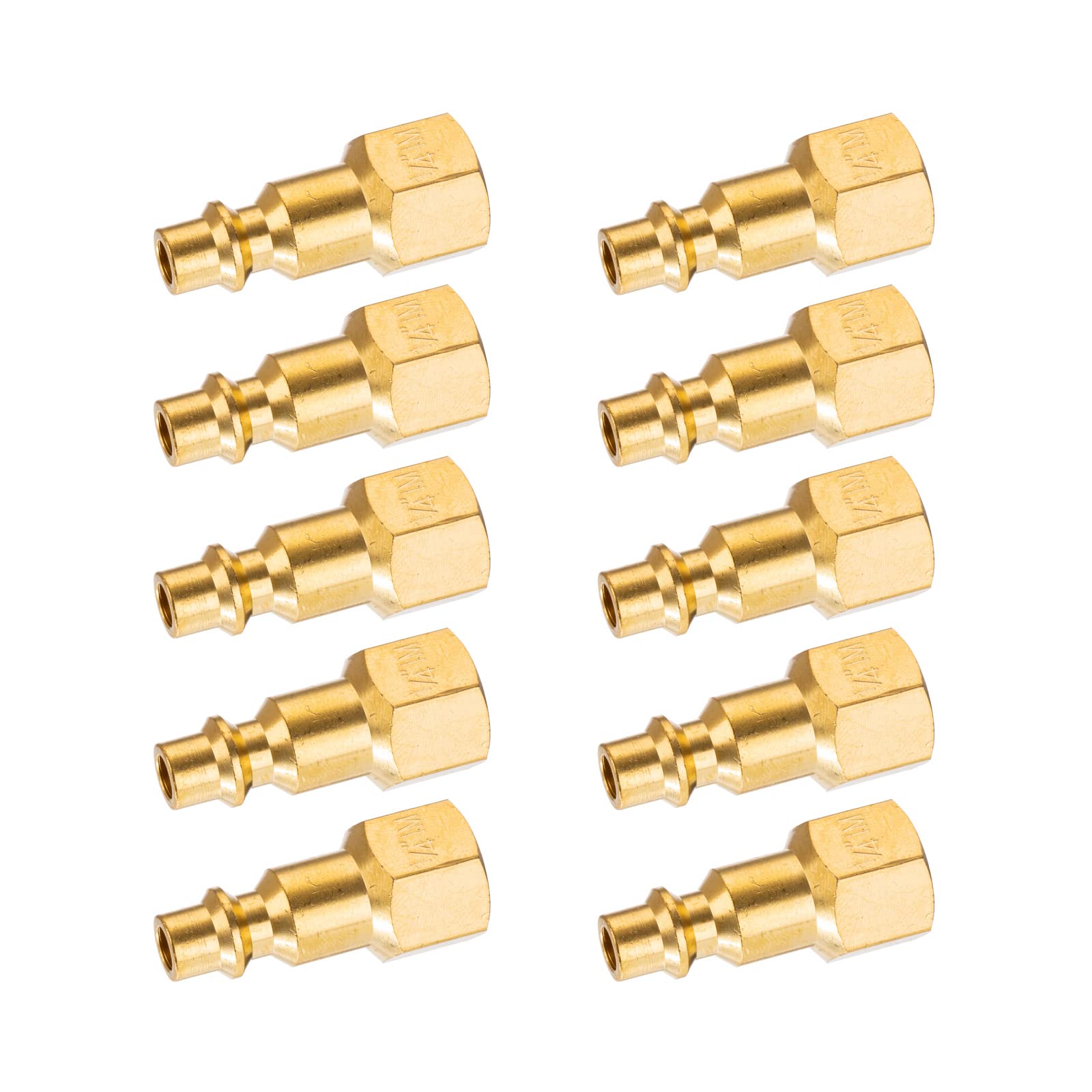 1/4-Inch NPT Female Brass Industrial Air Plug - 10-Pack | Durable Air Hose Fittings & Air Compressor Attachments for Inflatables, Tires, and Pneumatic Tools | High-Quality Brass Connectors for Home Garage and Workshop Use