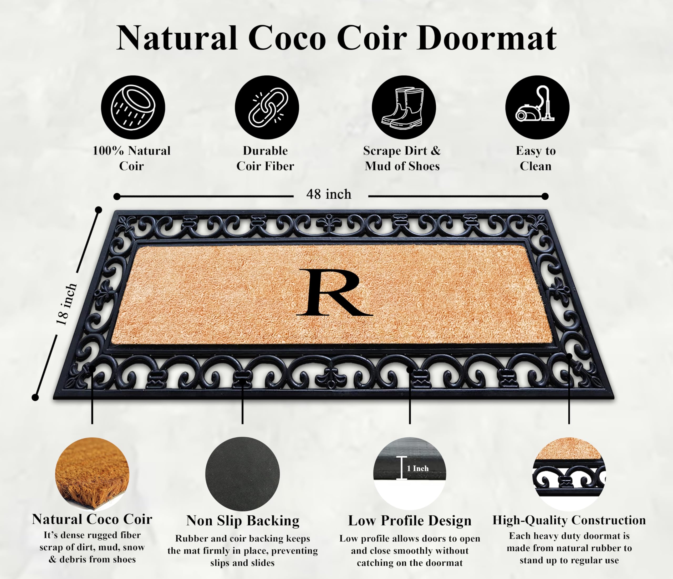 Premium Natural Coir Monogrammed Door Mat 18