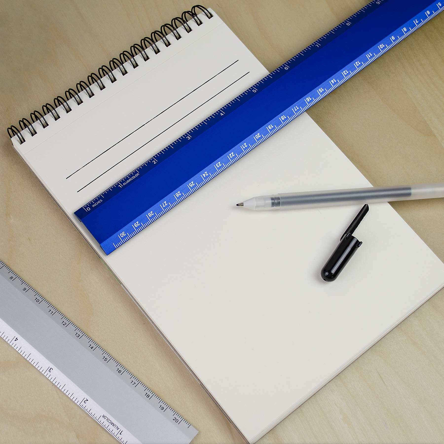 Alumicolor 24-Inch Aluminum Non-Slip Desk Ruler - Blue | Durable Metal Straight Edge for Office, School & Crafting | Perfect for Architects, Engineers & Artists