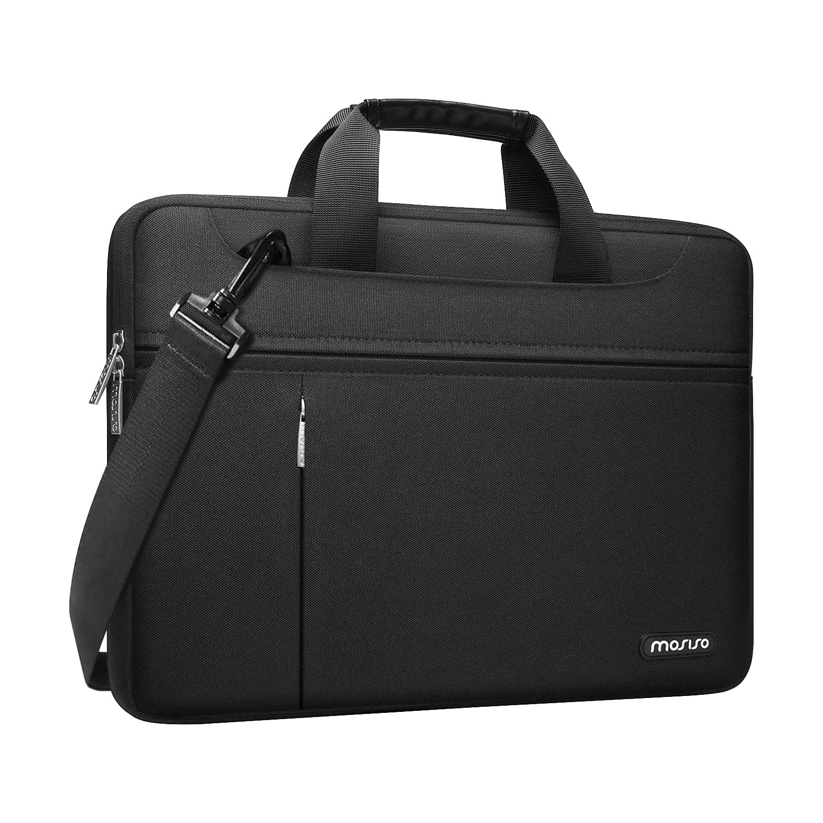 MOSISO 360 Protective Laptop Shoulder Bag for MacBook Air 13/Pro 13-14 inch - Waterproof Travel Computer Case with Front Pockets & Adjustable Strap - Perfect for Work, School & Business Trips (Black)