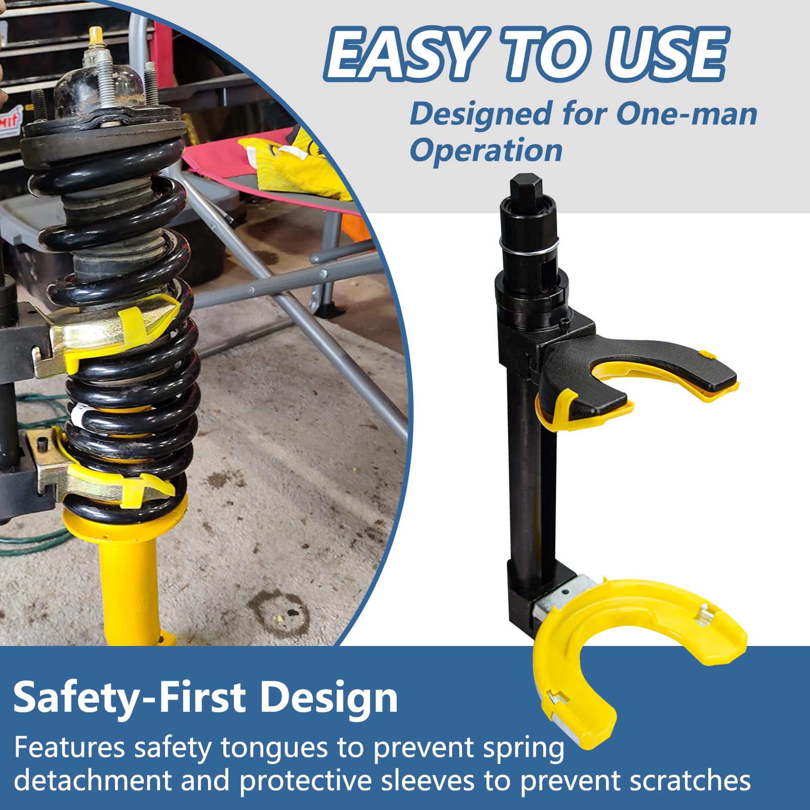 MacPherson Strut Spring Compressor Kit - Professional Interchangeable Fork Coil Spring Extractor Tool with Protective Sleeve & Carrying Case - Perfect for DIY Car Suspension Repair & Maintenance