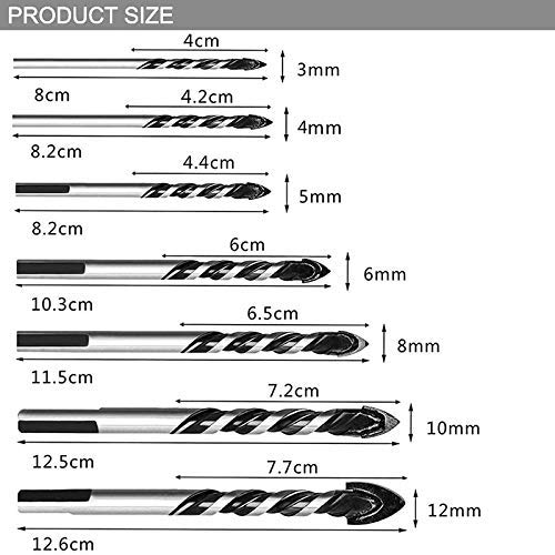 12Pcs Tile Drill Bits Set - Triple-Fluted Drill Bits for Tile, Wood, Porcelain, Glass, Concrete & Brick Walls - Masonry Cutter Set for DIY Home Improvement & Professional Construction Projects