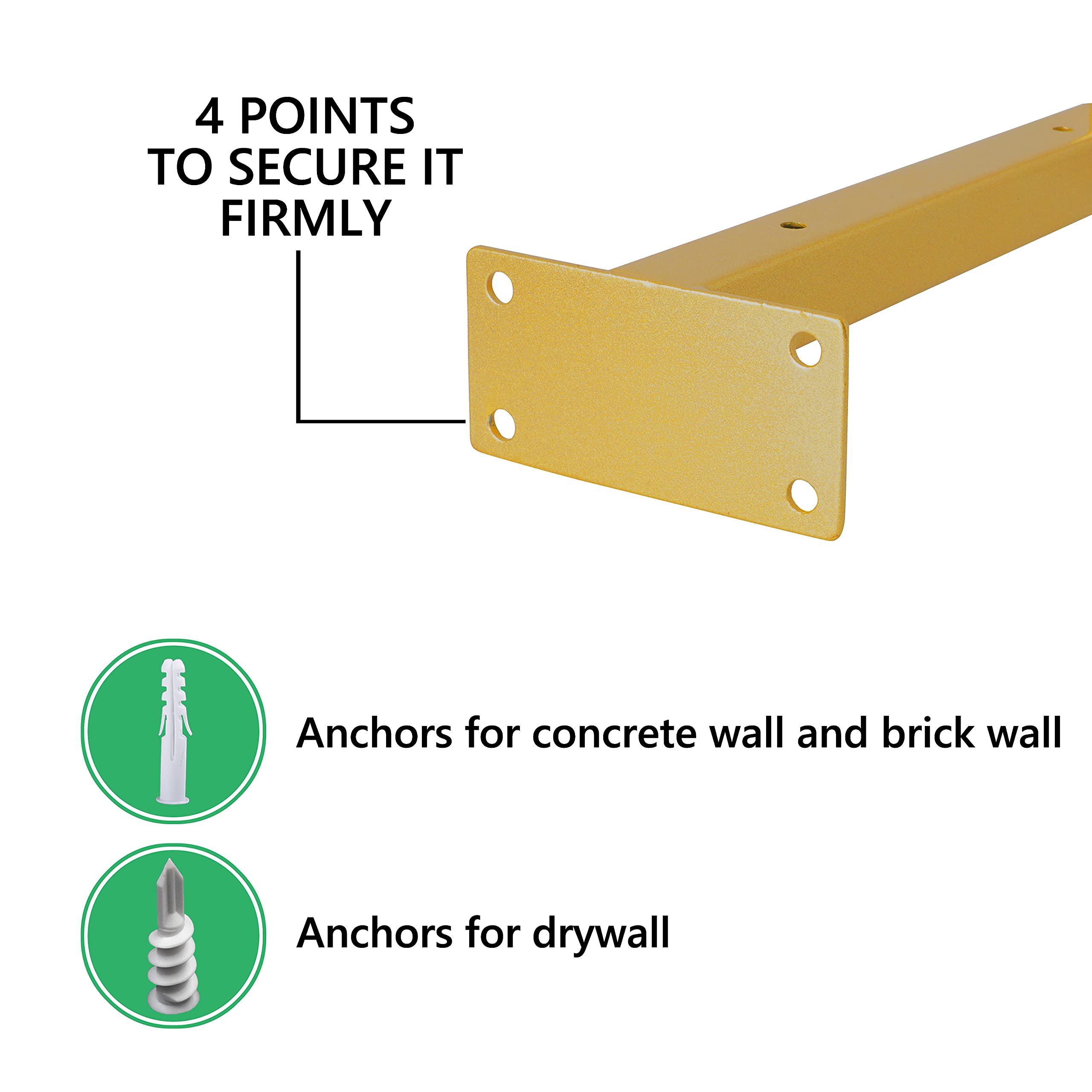 EZYDECOR 8 Inch Gold Shelf Brackets - Heavy Duty Metal Wall Mounted Shelf Supports with Lip for Industrial Shelving, Floating Shelves & Home Decor (6 Pack) - Perfect for Kitchen, Bathroom, Living Room & Office Organization
