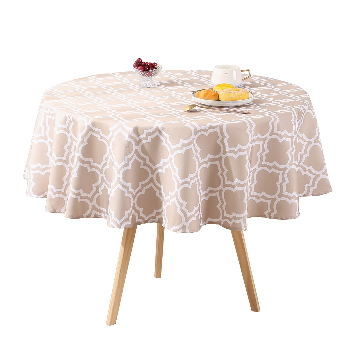 60 Inch Round Waterproof Outdoor Tablecloth - Khaki Summer Dining Table Cover for Patio, Picnic, and BBQ | Weather-Resistant & Durable