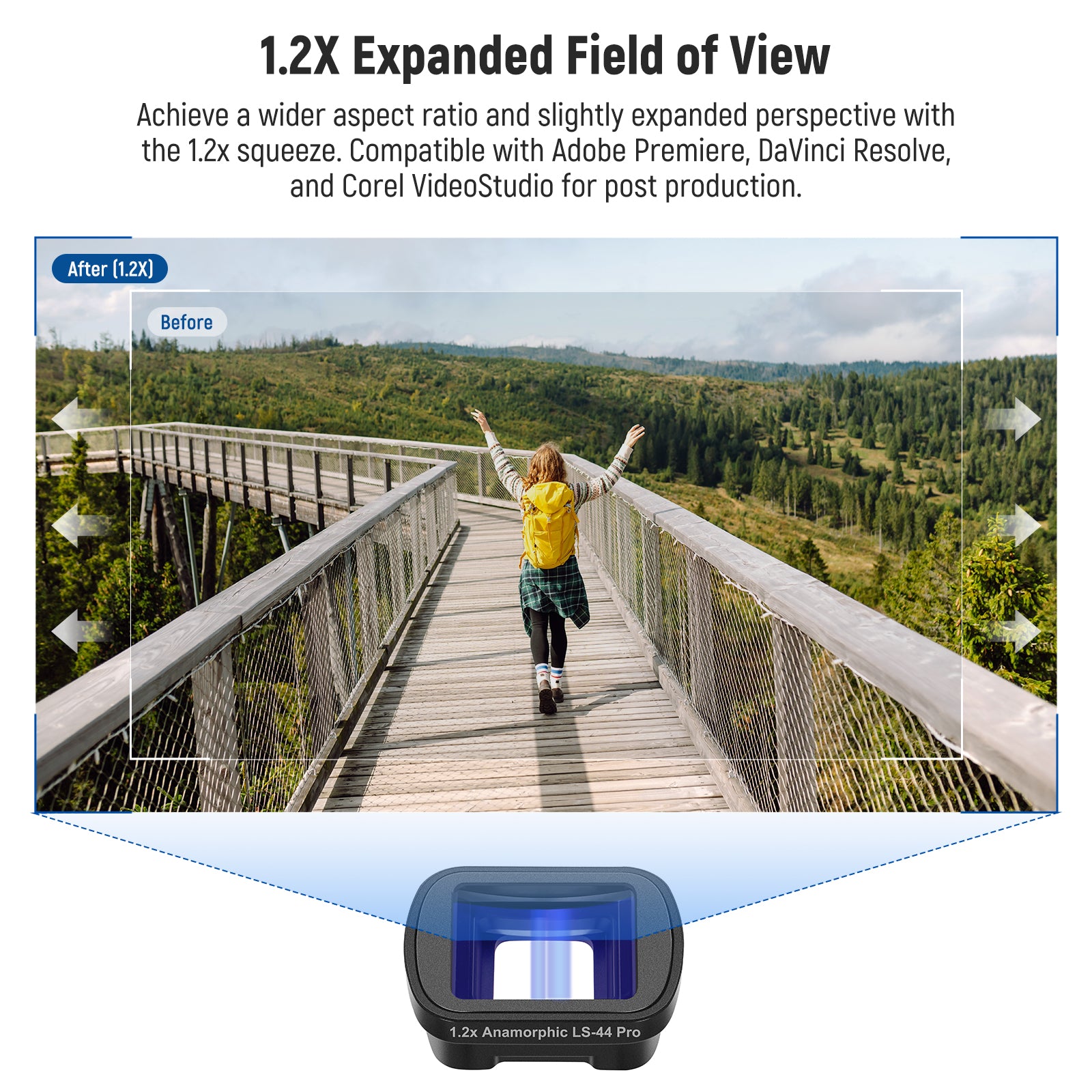 NEEWER LS 44 Pro 1.2X Blue Anamorphic Lens for DJI Osmo Pocket 3 - Wide Angle Cinematic Lens for Vlogging, Filmmaking & Content Creation