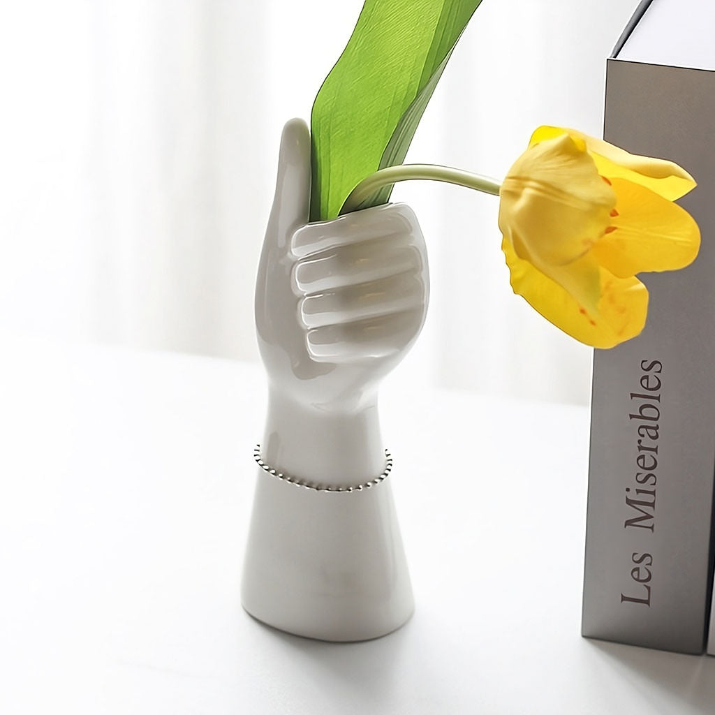 Arm Shaped Ceramic Vase - Unique Home Decor for Living Room, Bedroom & Office - Modern Sculptural Flower Holder for Plants & Fresh Cut Flowers