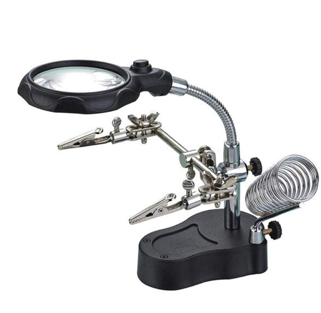 AWJ LED Light Helping Hands Magnifier Station - 3.5X & 12X Magnifying Glass with Adjustable Clamp & Clips - Hands-Free Soldering Tool for Electronics Repair, Jewelry Making, Watch Assembly, Hobby Crafting - Perfect for Detailed Work & Precision Tasks
