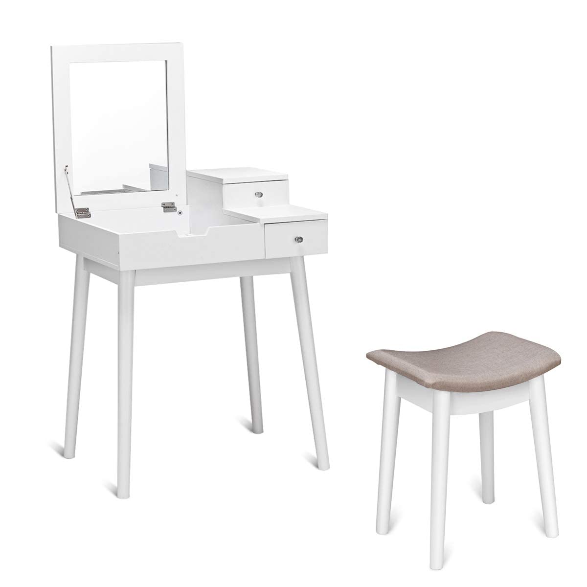 AUGESTER Vanity Dressing Set with Flip Top Mirror & Cushioned Stool - White Folding Makeup Desk with Large Storage for Bedroom, Bathroom | Perfect Vanity Table for Women & Girls | Ideal for Makeup, Dressing & Home Office Use (HW65961)