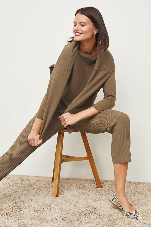 Finley Stretch Pant Ribbed Jardigan Knit - Light Bronze Women's Comfortable Lounge Pants for Yoga, Home & Casual Wear