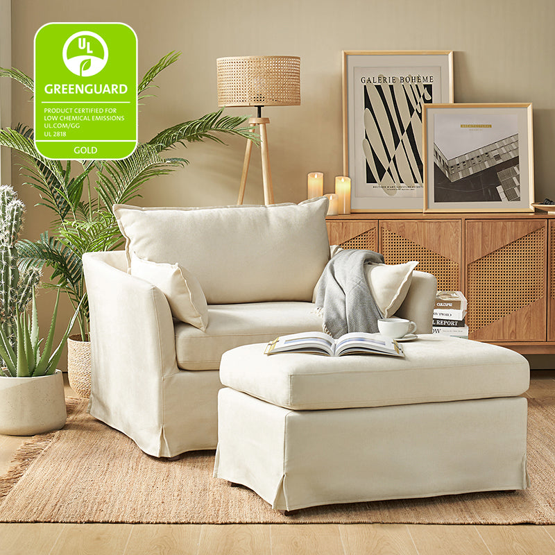 Comfortable Miles Slipcovered Armchair with Large Ottoman - Perfect for Living Room, Bedroom, or Home Office Relaxation