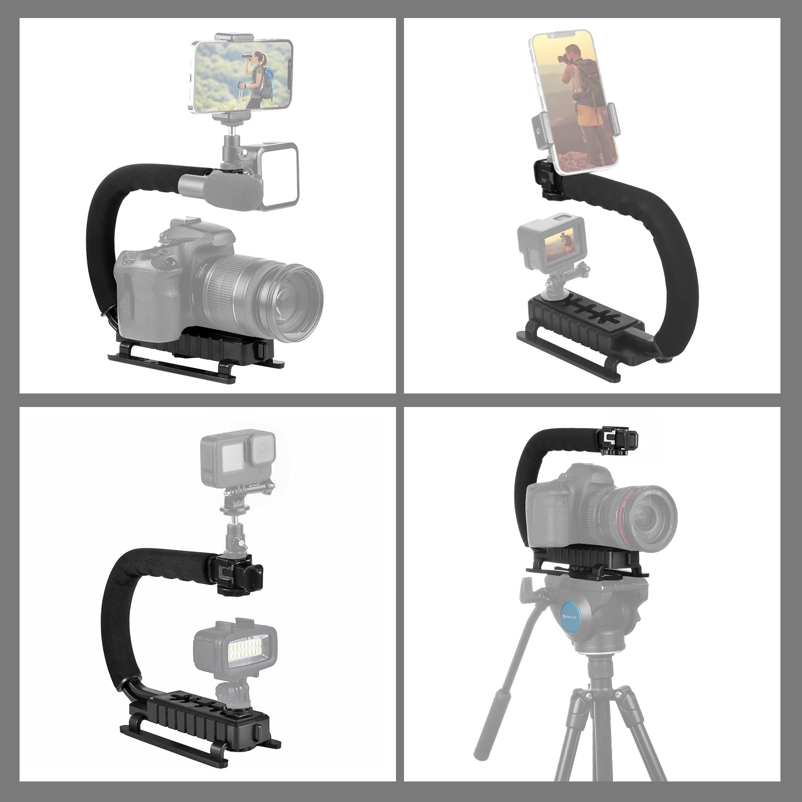 PULUZ U/C Shape Handheld Video Stabilizer with Cold-Shoe Mount - Compatible with DSLR, Action Camera, Camcorder & Smartphones - Perfect for Vlogging, Travel Filming and Smooth Video Recording