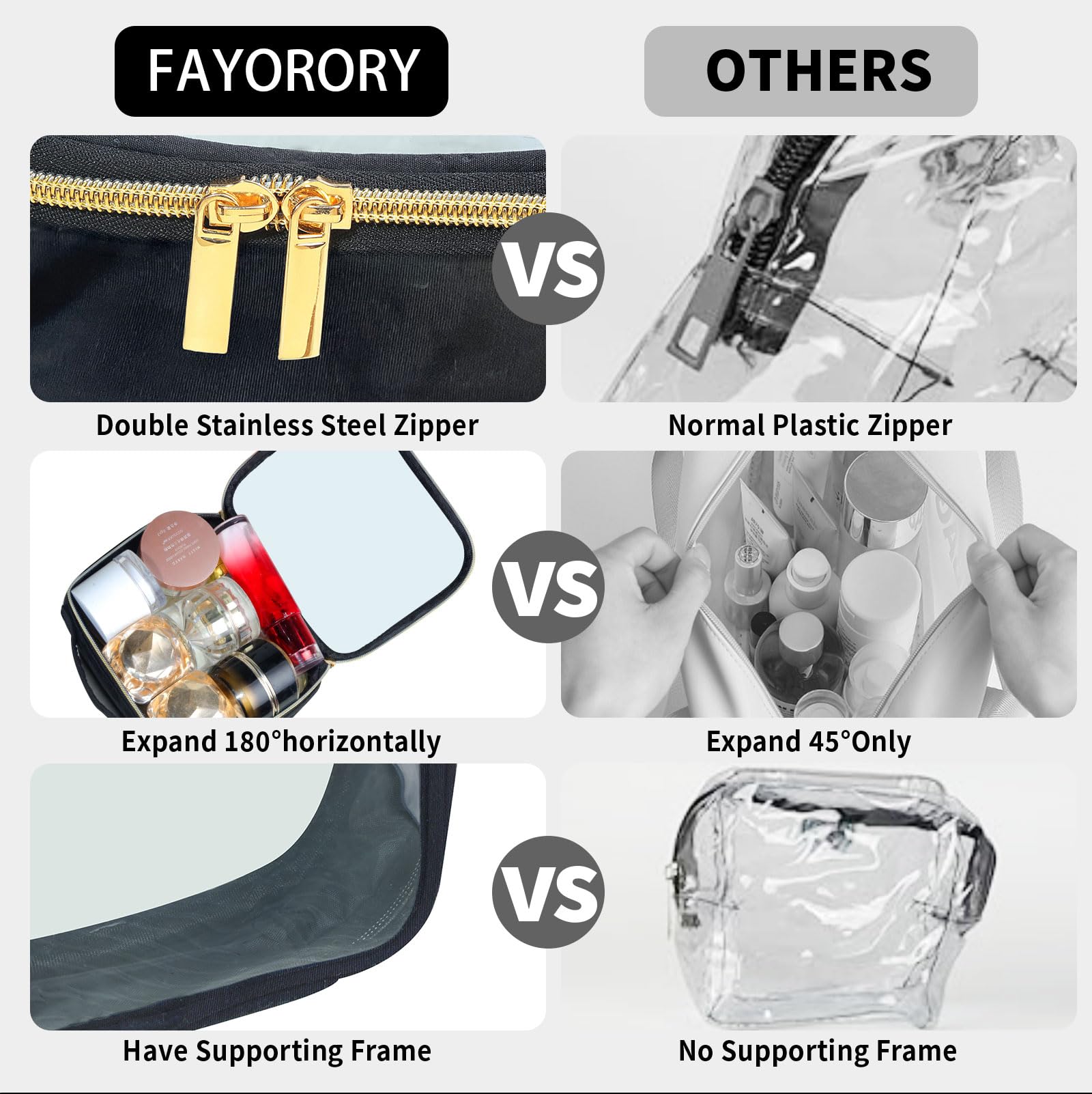 TSA Approved 3-Pack Clear Travel Toiletry Bags with Handles - Quart Size Leakproof Cosmetic Organizer for Women & Men - Airplane Carry-On Compliant (Black) - Perfect for Airport Security & Weekend Getaways
