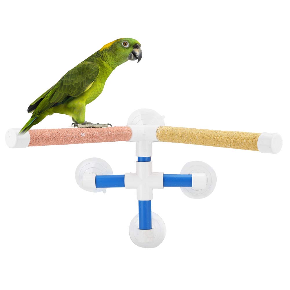 Zerodis Parrot Perch Stand with 4 Suction Cups - Lightweight Bird Bath & Play Pole for Parakeets, Cockatiels - Perfect for Cage Accessories & Indoor Bird Play Areas