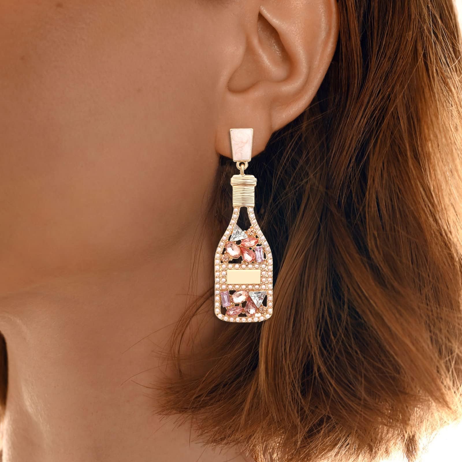 Sparkling Champagne Bottle Earrings for Women - Elegant Crystal Cocktail Dangle Earrings | Perfect for Parties, Celebrations & Gift Giving | Margarita Tequila Wine Glass Jewelry Accessories
