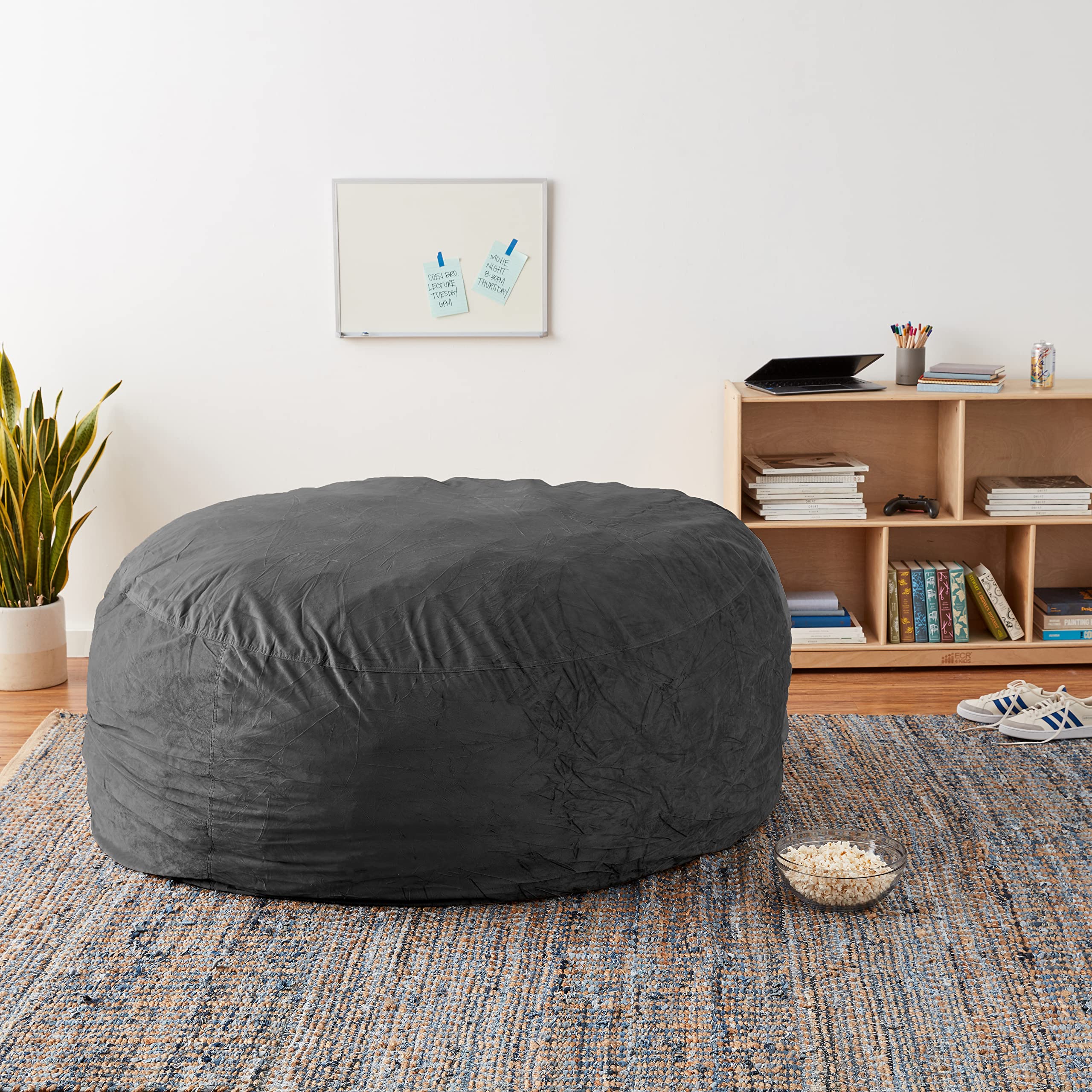 6-Ft Sofa Sack Bean Bag Chair Cover Replacement - Fluffy Round/Oval Beanbag Cover for Adults & Kids (No Filling) - Comfy Lazy Sofa Cover for Floor Chairs, Reading Nooks & Game Rooms - Charcoal Gray