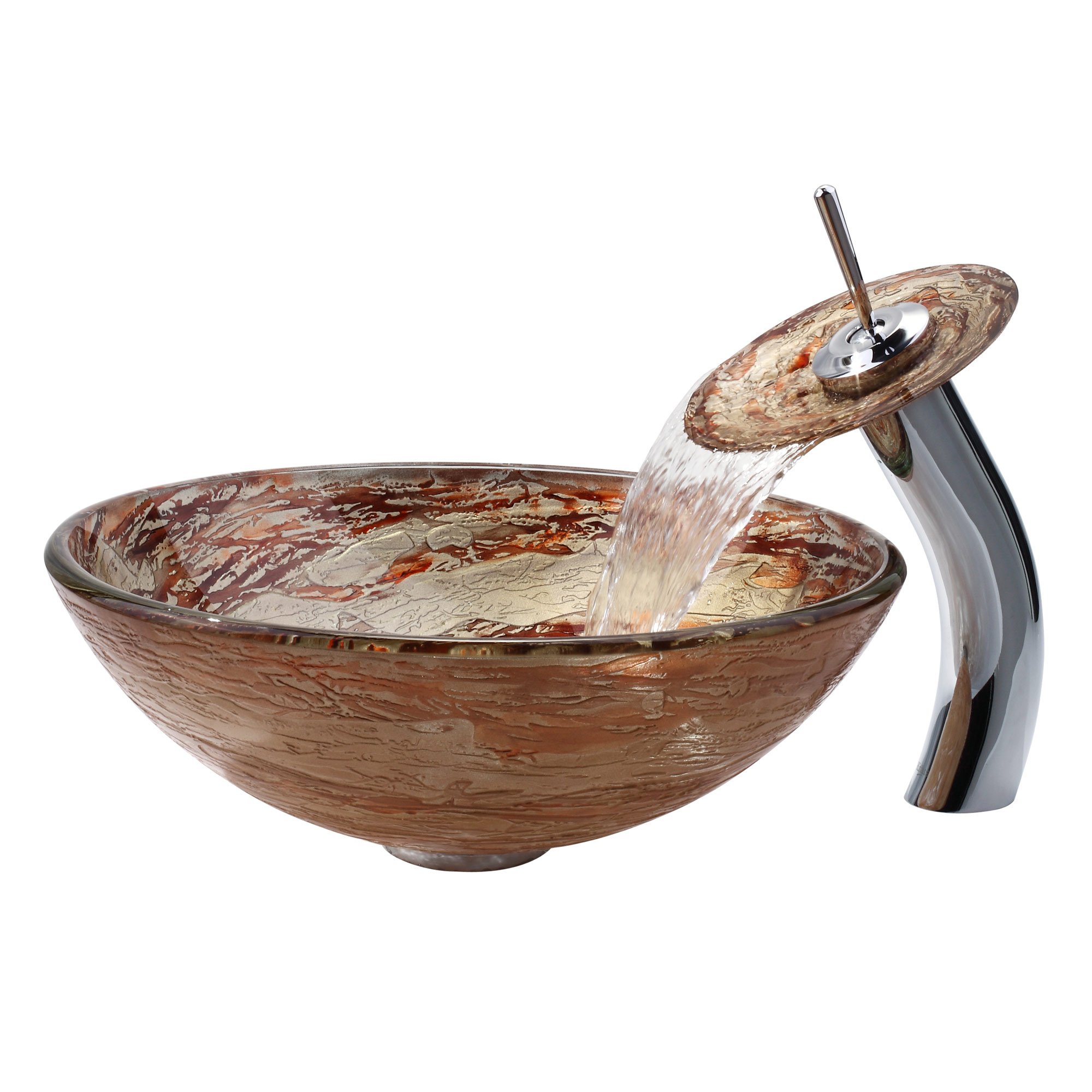 Ares Glass Vessel Bathroom Sink with PU-MR Oil Rubbed Bronze Finish - Modern Above Counter Bathroom Vanity Sink for Luxury Home & Hotel Renovation