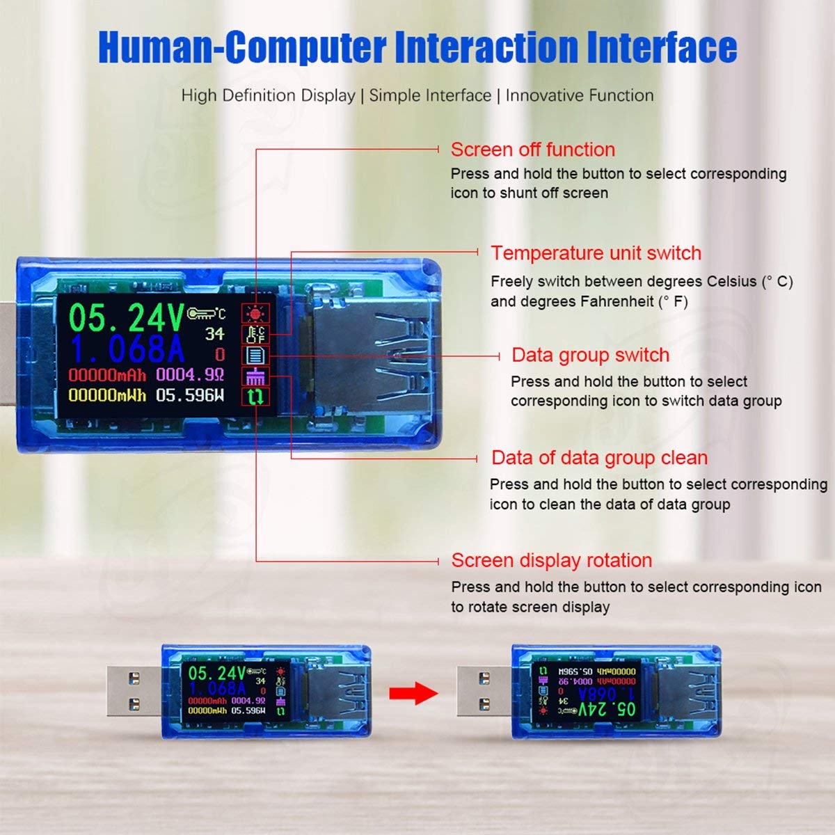 AiLi USB 3.0 Tester with IPS Display - Voltage & Current Meter for Chargers (3.7-30V 0-4A) - Perfect for Tech Testing & DIY Projects