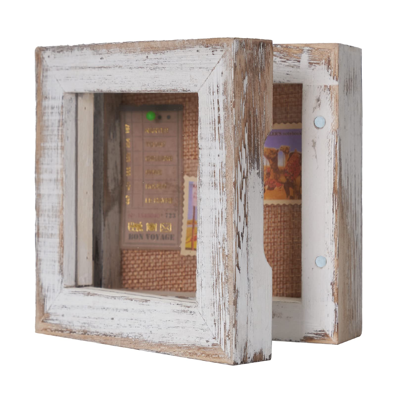 3x3 Inch Vintage White Shadow Box Frame with Glass Door - Small Square Display Case for Shells, Taxidermy, Keepsakes, Photos, Tickets & Coins - Perfect for Wall Decor, Memory Preservation and Collectible Display