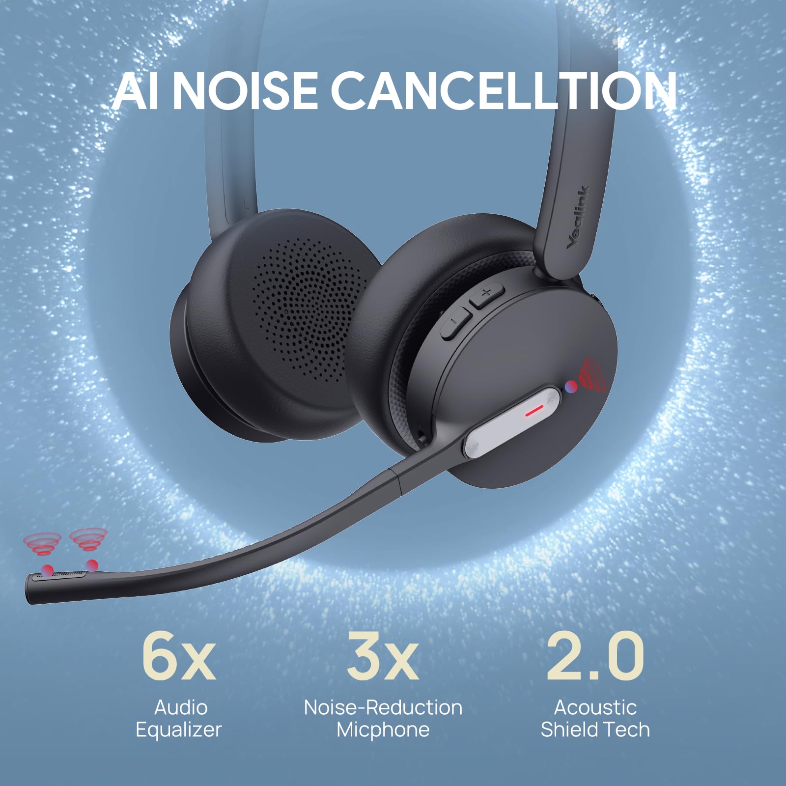 Yealink WH64 Hybrid Dual Wireless Headset with DECT Dongle - 492ft Range, Teams/Zoom/Skype/UC Compatible, Bluetooth On-Ear Headphones with 3X Noise Cancelling Mic, 32H Talk Time - Ideal for Office PC, Computer & IP Phone - Perfect for Remote Work, Video Conferencing & Call Center Use