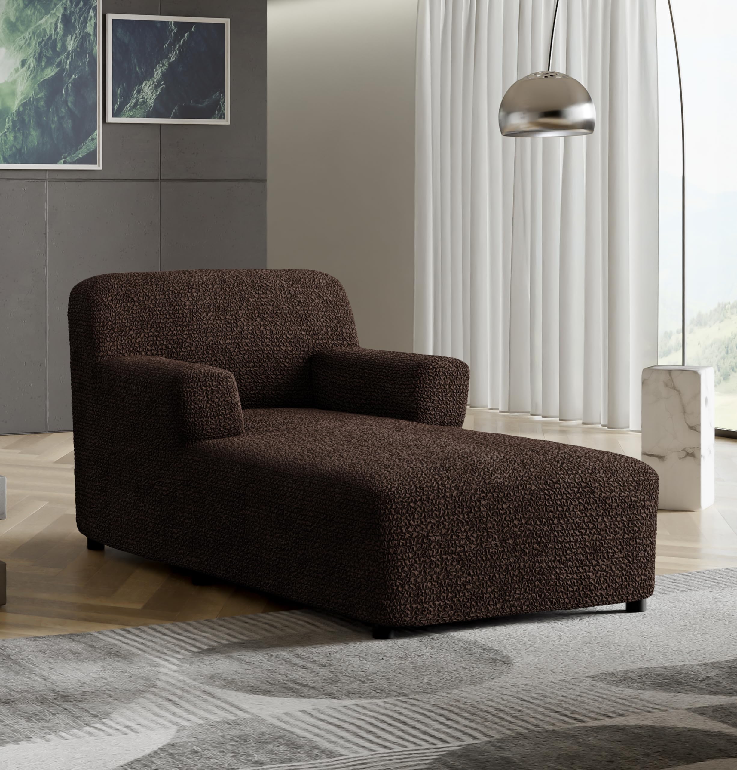 Chaise Lounge Cover - Soft Polyester Stretch Slipcover for Sofa & Chair - 1-Piece Form Fit Furniture Protector - Microfiber Collection in Dark Brown - Perfect for Living Room, Patio, and Outdoor Furniture Protection
