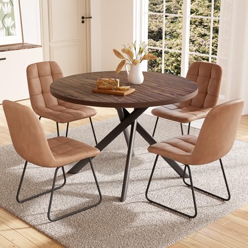 Walnut Table+4 U-shaped Brown Chairs
