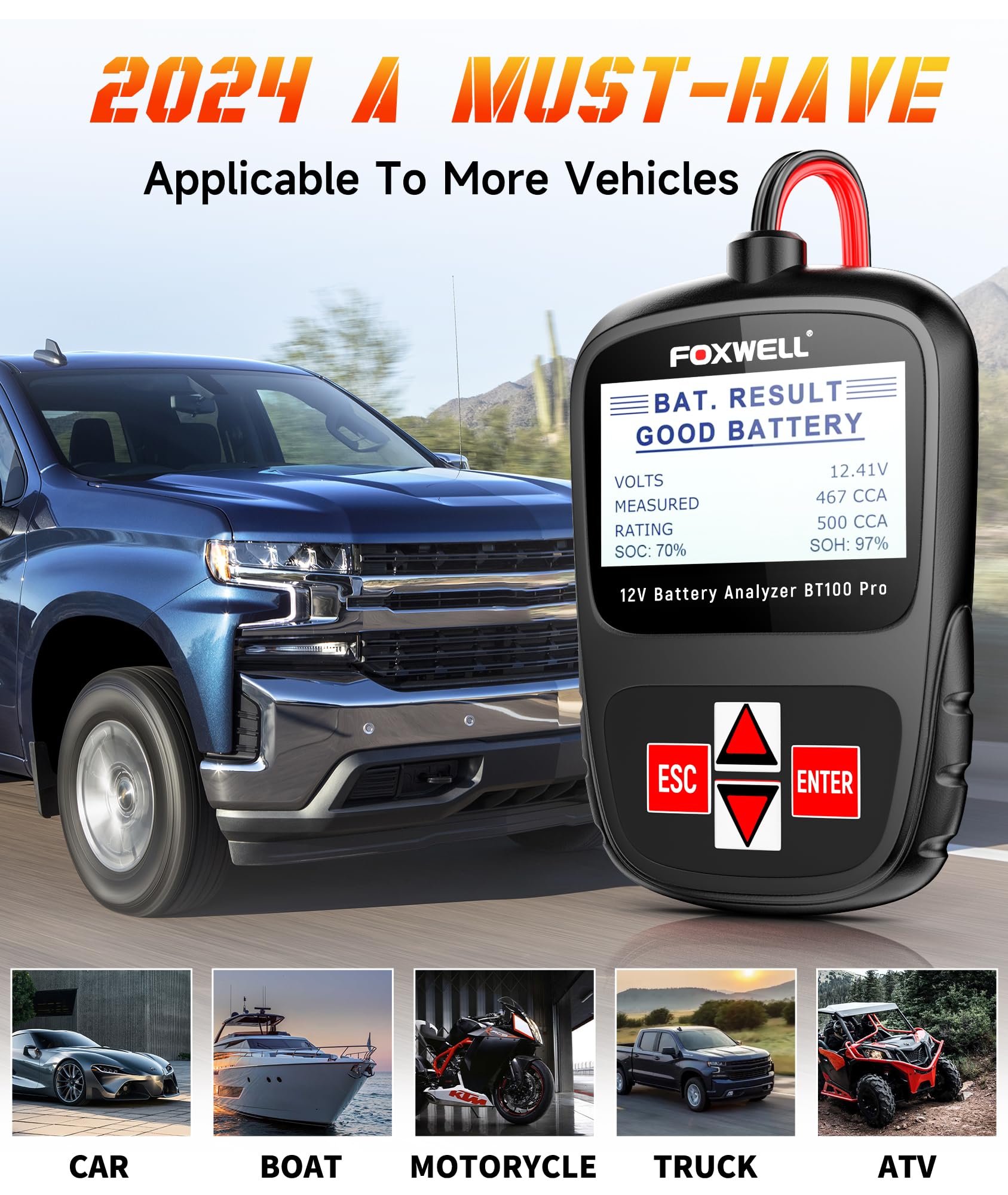 FOXWELL NT604 Elite OBD2 Scanner - ABS SRS Transmission Diagnostic Tool with BT100 Pro Car Battery Tester | Full System Scan for Cars, Trucks & SUVs | Perfect for Mechanics & DIY Auto Repairs