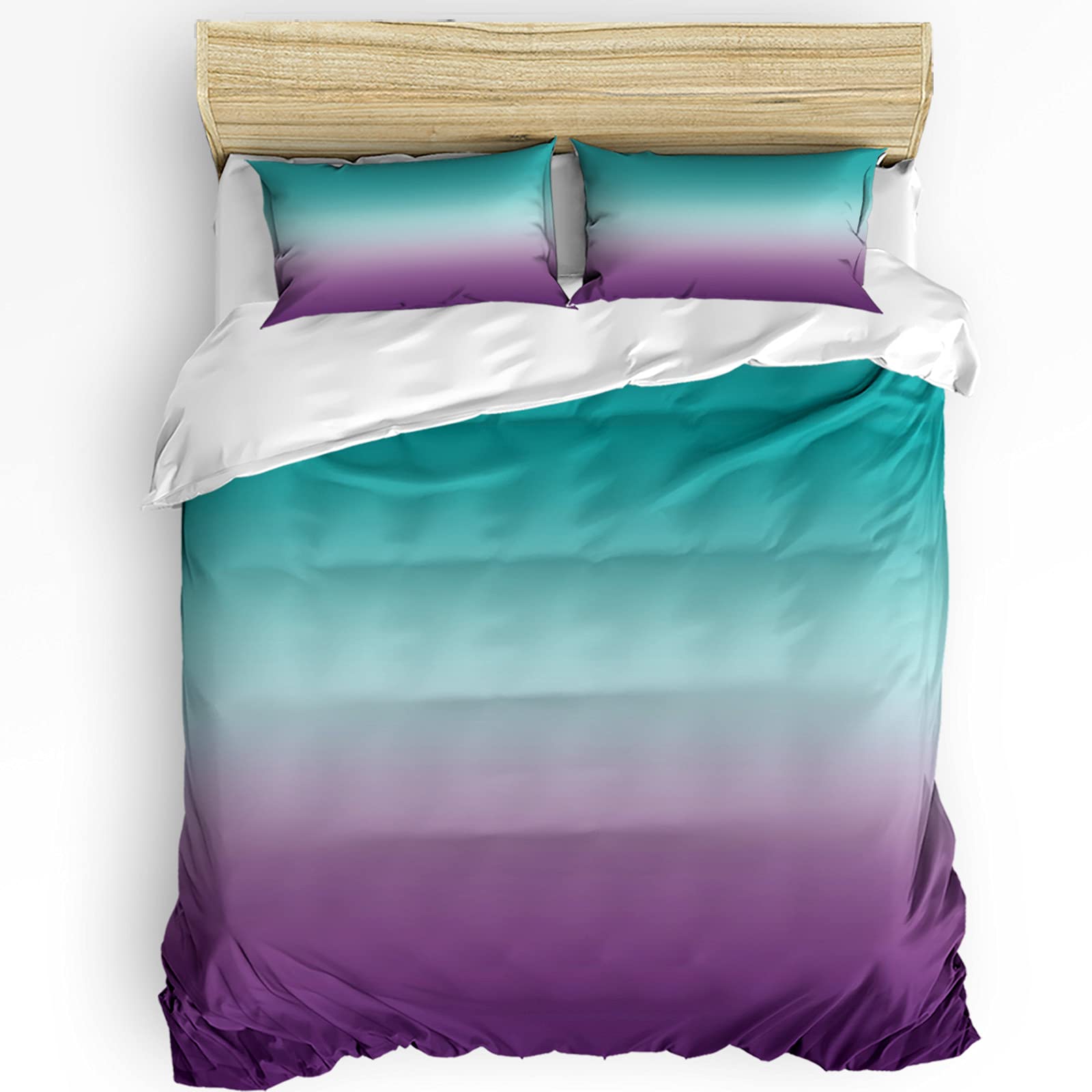 Fangship 3-Piece Duvet Cover Set - Minimalist Cyan Purple Turquoise Gradient Comforter Cover with Zipper Closure & 2 Pillow Shams - Soft Bedding Set for Modern Home Decor - Perfect for Master Bedroom, Guest Room & Dorm