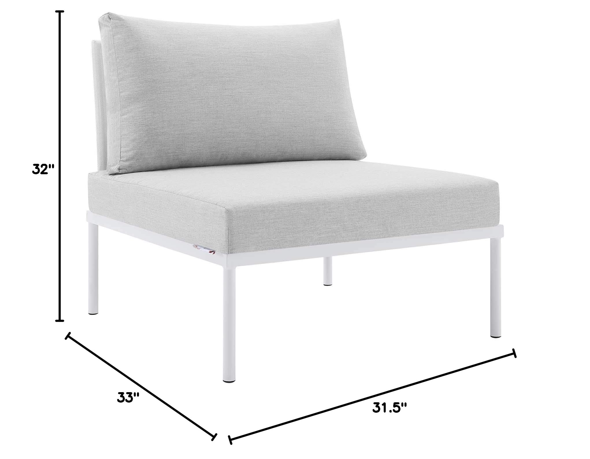 Modway Harmony Sunbrella® Outdoor Patio Aluminum Armless Chair - White Gray - Weather-Resistant Lounge Chair for Poolside, Garden & Backyard Relaxation