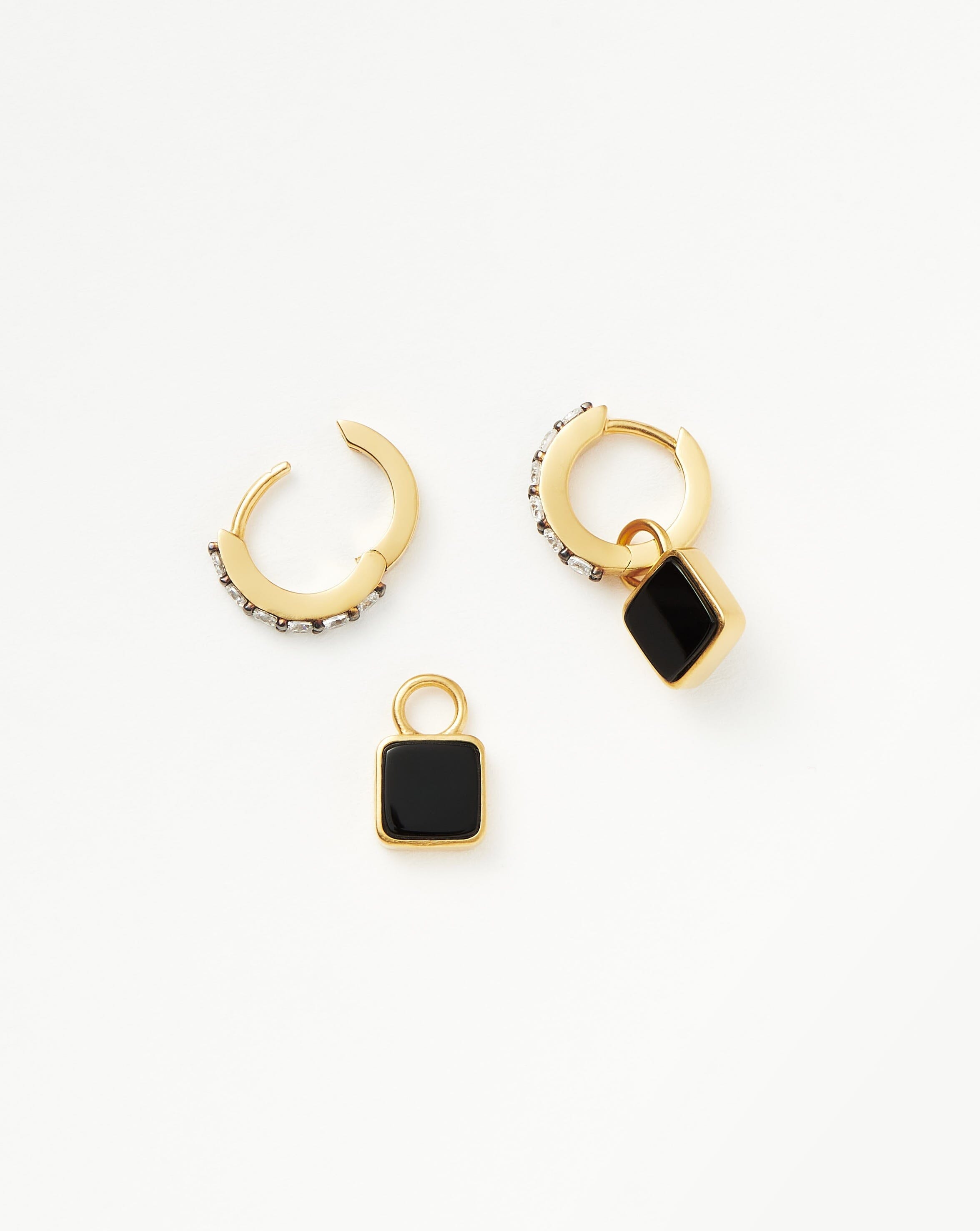 Lucy Williams Square Black Onyx Charm Hoop Earrings | 18k Gold Vermeil & Black Onyx | Elegant Dangle Earrings for Women | Perfect for Parties, Weddings & Evening Events