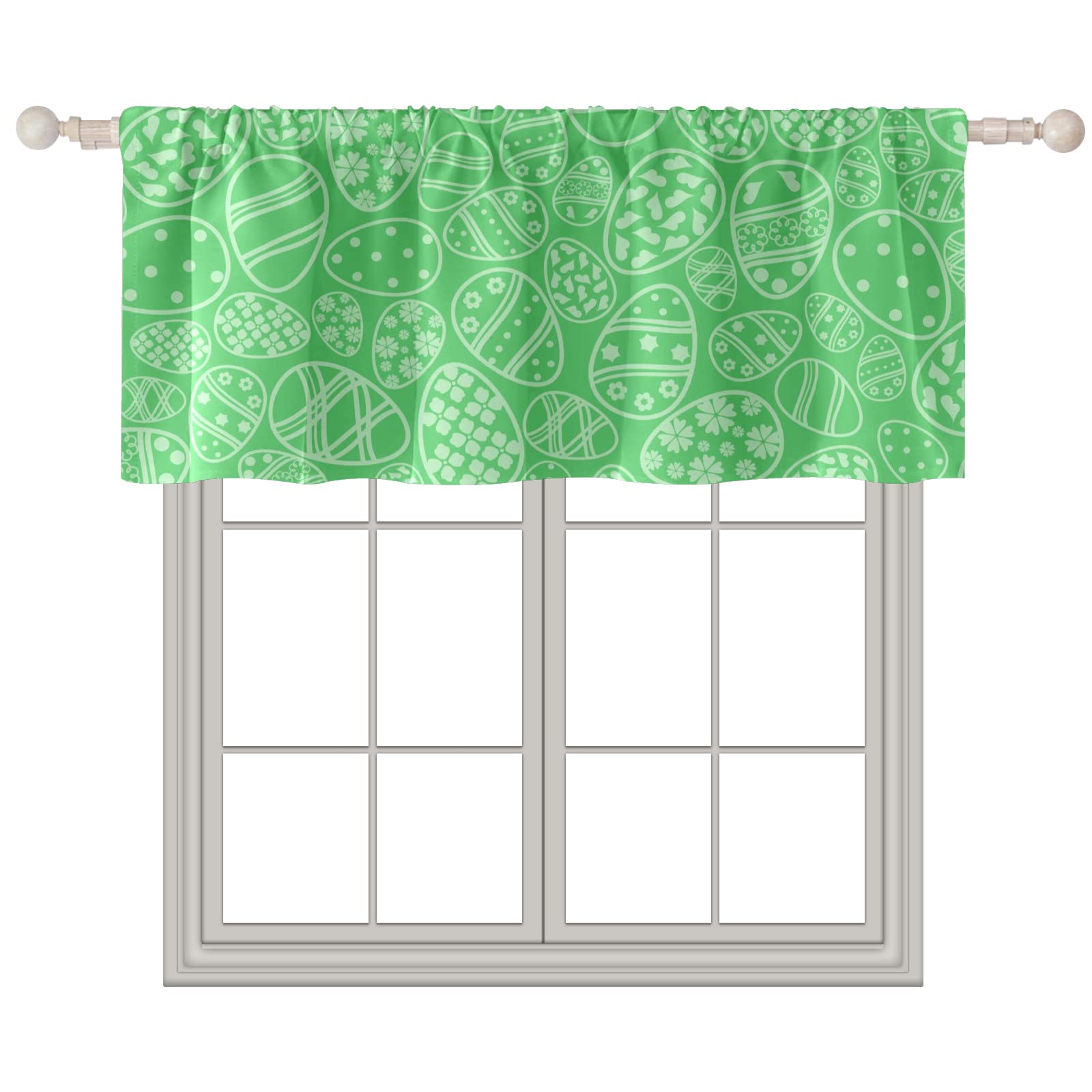 18x52 Inch Rod Pocket Window Valance - Green Egg Pattern Kitchen & Living Room Curtain Topper for Bedroom & Short Windows | Elegant Home Decor & Window Treatments