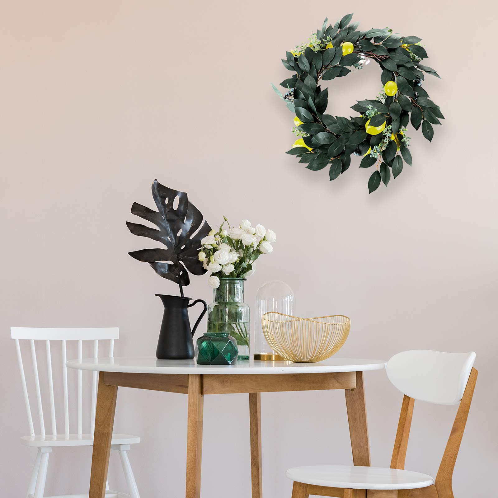 6.9Ft Artificial Lemon Garland with Green Leaves - Spring Summer Home Decor for Front Door, Wall, Wedding, Party & Outdoor Decorations