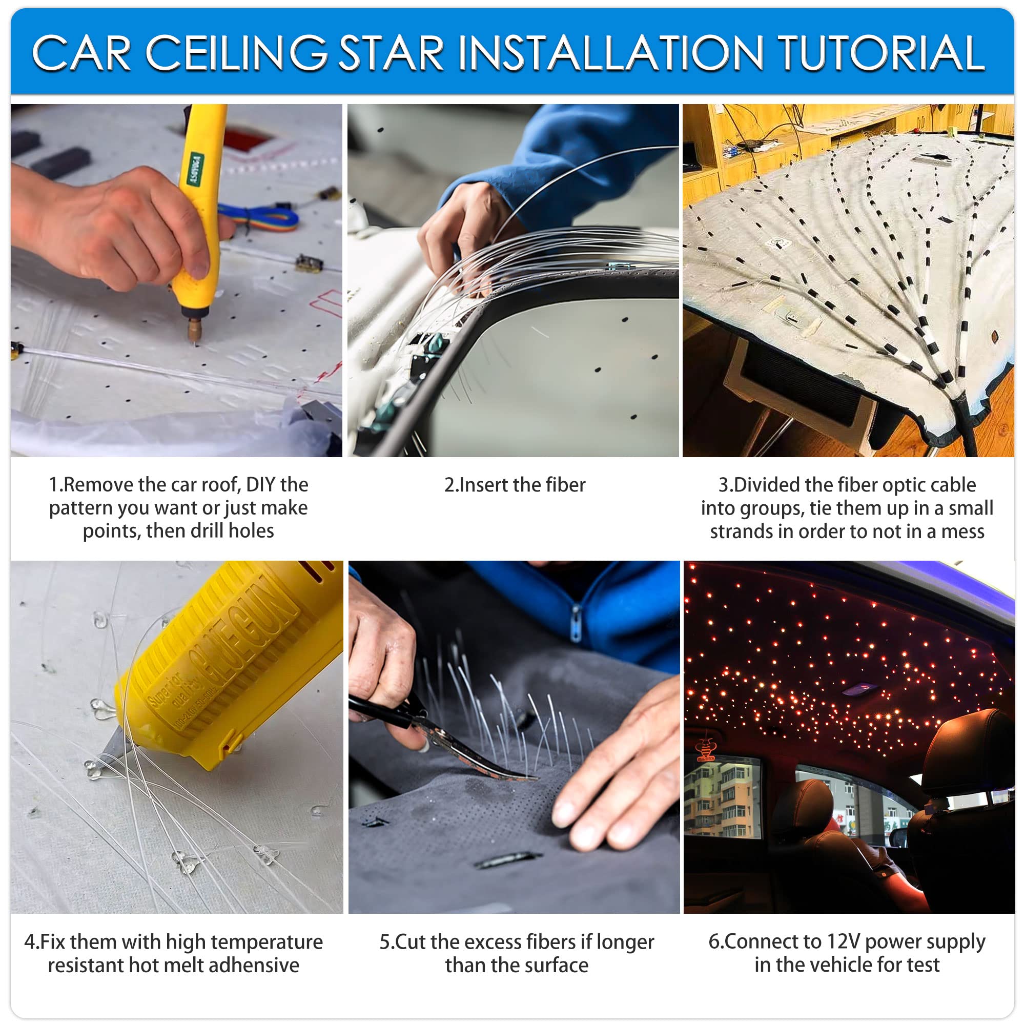 Starlight Headliner Kit for Cars - 10W Fiber Optic Lights with 550pcs 0.03in 13.1ft Star Lights, APP & Remote Control, Twinkle & Music Mode - Perfect for Car Interior Decoration & Romantic Ambiance