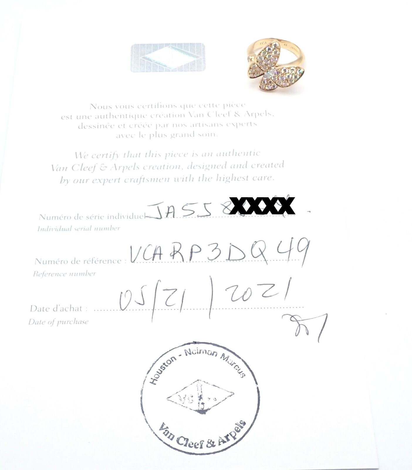 Authentic Van Cleef & Arpels 18k Yellow Gold Diamond Two Butterfly Ring with Certification - Luxury Jewelry Gift for Anniversary, Wedding & Special Occasions