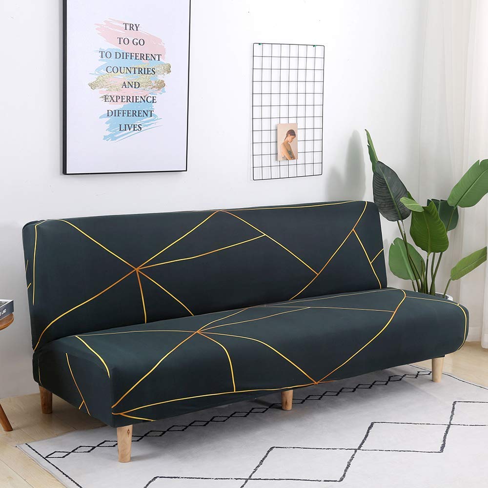 Beacon Pet Stretch Sofa Slipcover - Armless Futon Cover with Printed Design, Fitted Furniture Protector - Elastic Polyester Spandex, Washable Armless Sofa Cover for Folding Couch - Perfect for Pet Owners, Living Room Protection & Home Decor Upgrade
