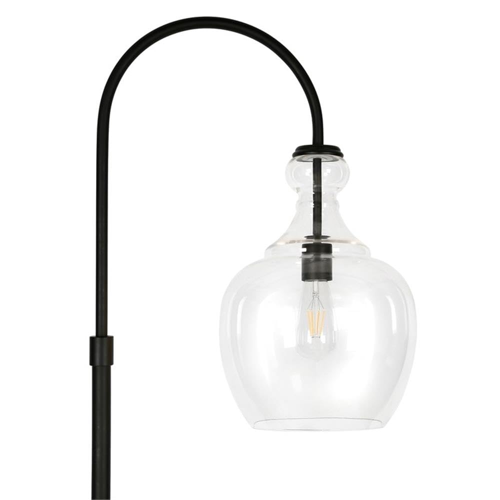 Modern Metal Arc Floor Lamp in Black & Bronze with Clear Glass Shade - Perfect for Living Room, Bedroom, or Office Lighting Decor