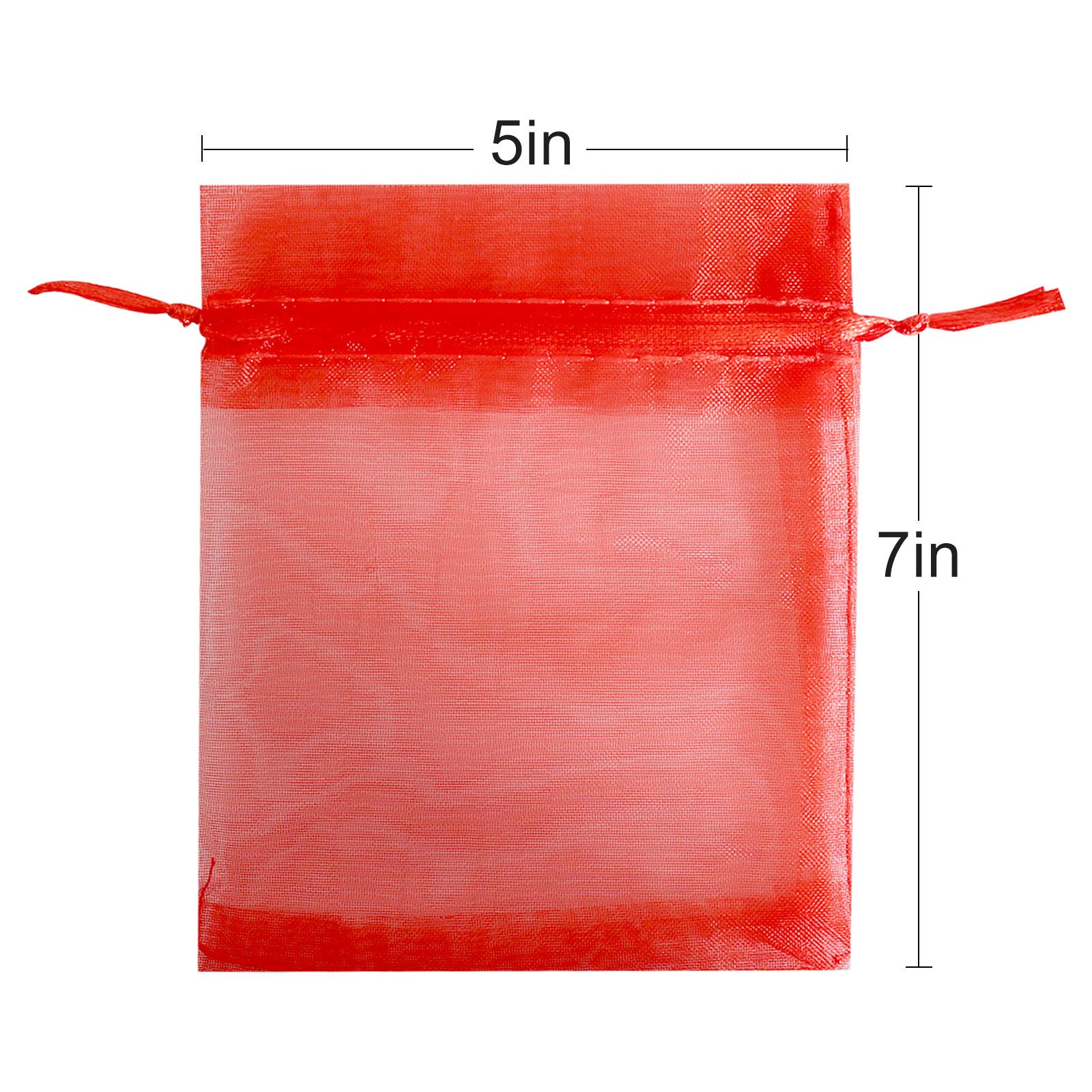 100Pcs 5x7 Inch Red Organza Gift Bags with Drawstring - Small Mesh Favor Pouches for Christmas, Wedding, Party Favors & Jewelry Packaging