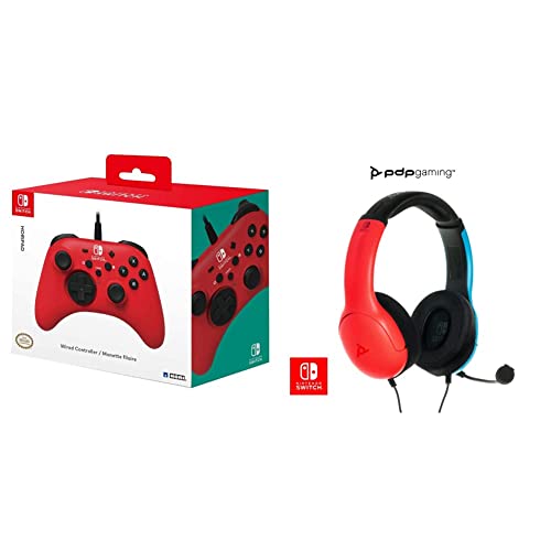 Nintendo Switch HORIPAD Wired Controller (Red) - Officially Licensed by Nintendo | PDP Gaming LVL40 Wired Stereo Headset with Noise-Canceling Mic | Perfect for Gaming, Streaming & Multiplayer Sessions